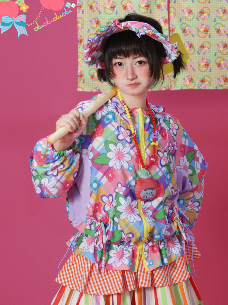 Decora Kei Zip-Up Jacket – Floral Mesh Panels – Lulululu by Land Decora