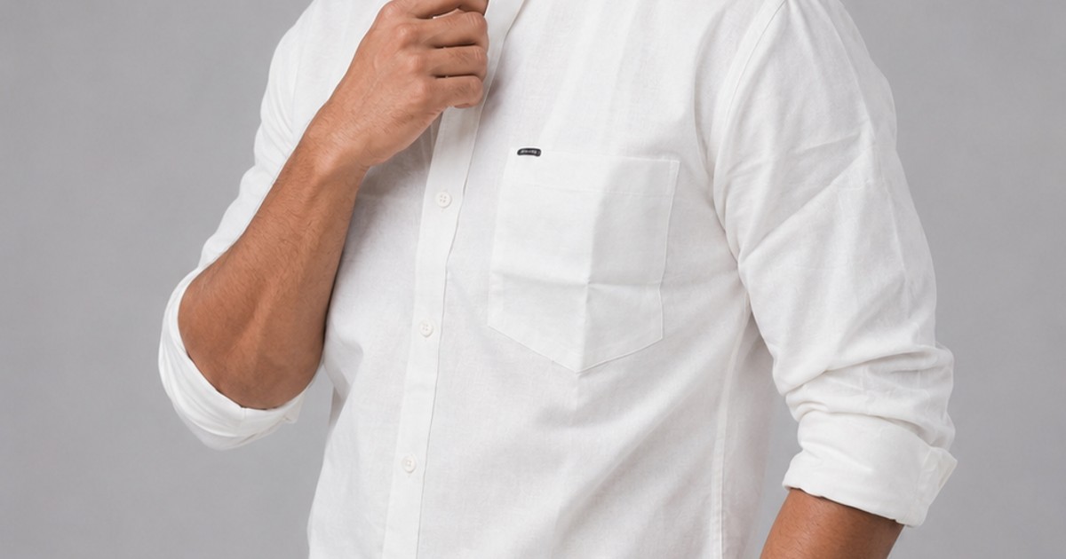 Men’s Premium Cotton Linen Relaxed Fit Shirt – White | Attirity by Attirity