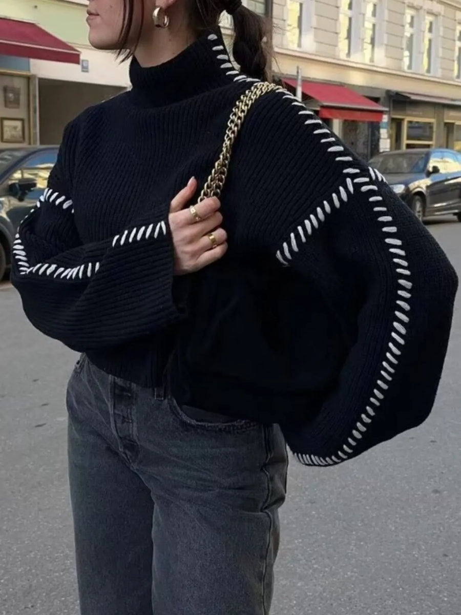 CONTRAST MOCK NECK LONG SLEEVE SWEATER by RAËLIV