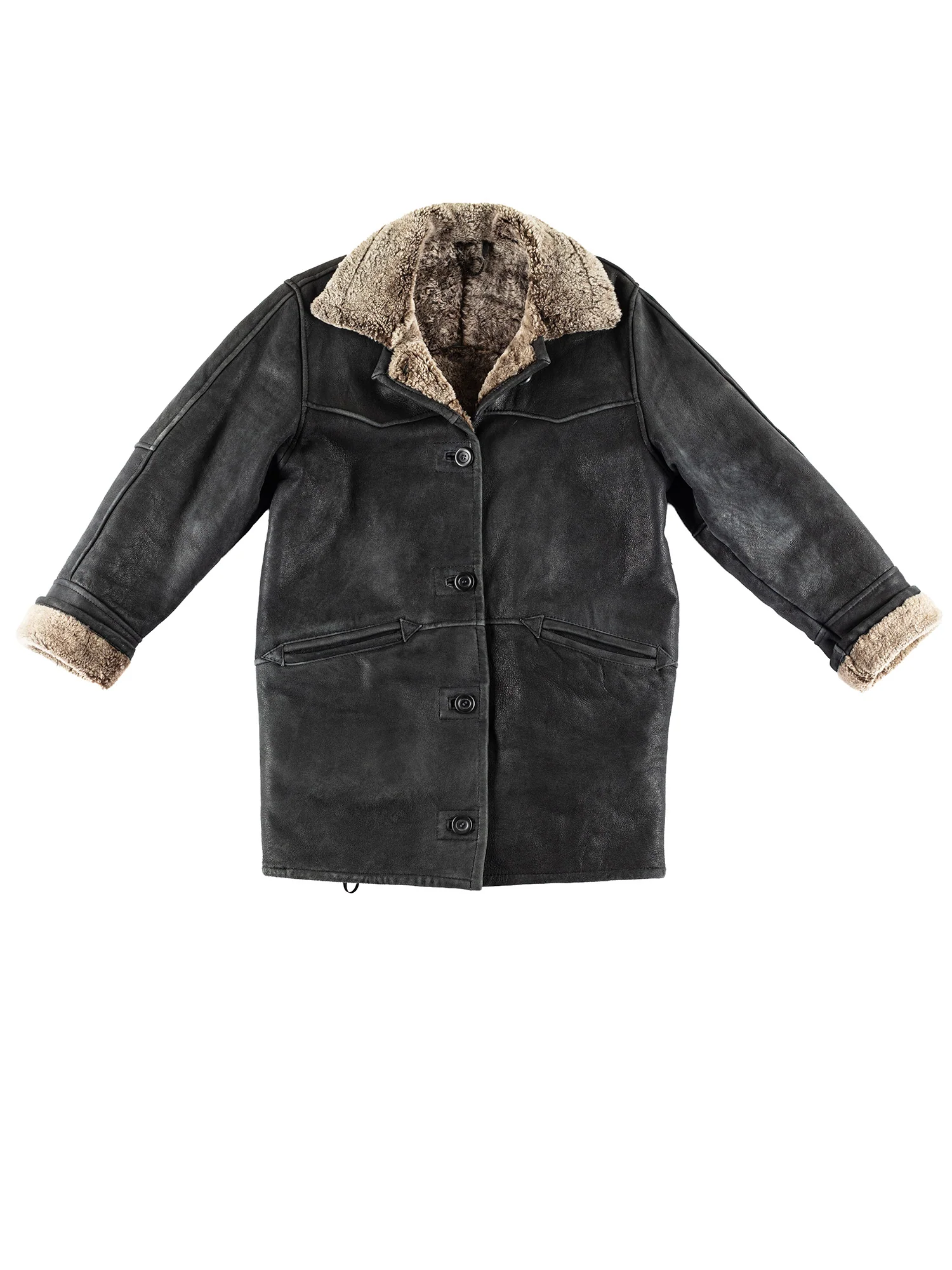 Vintage 80's Women Sheepskin Coat in Black by Northern Grip