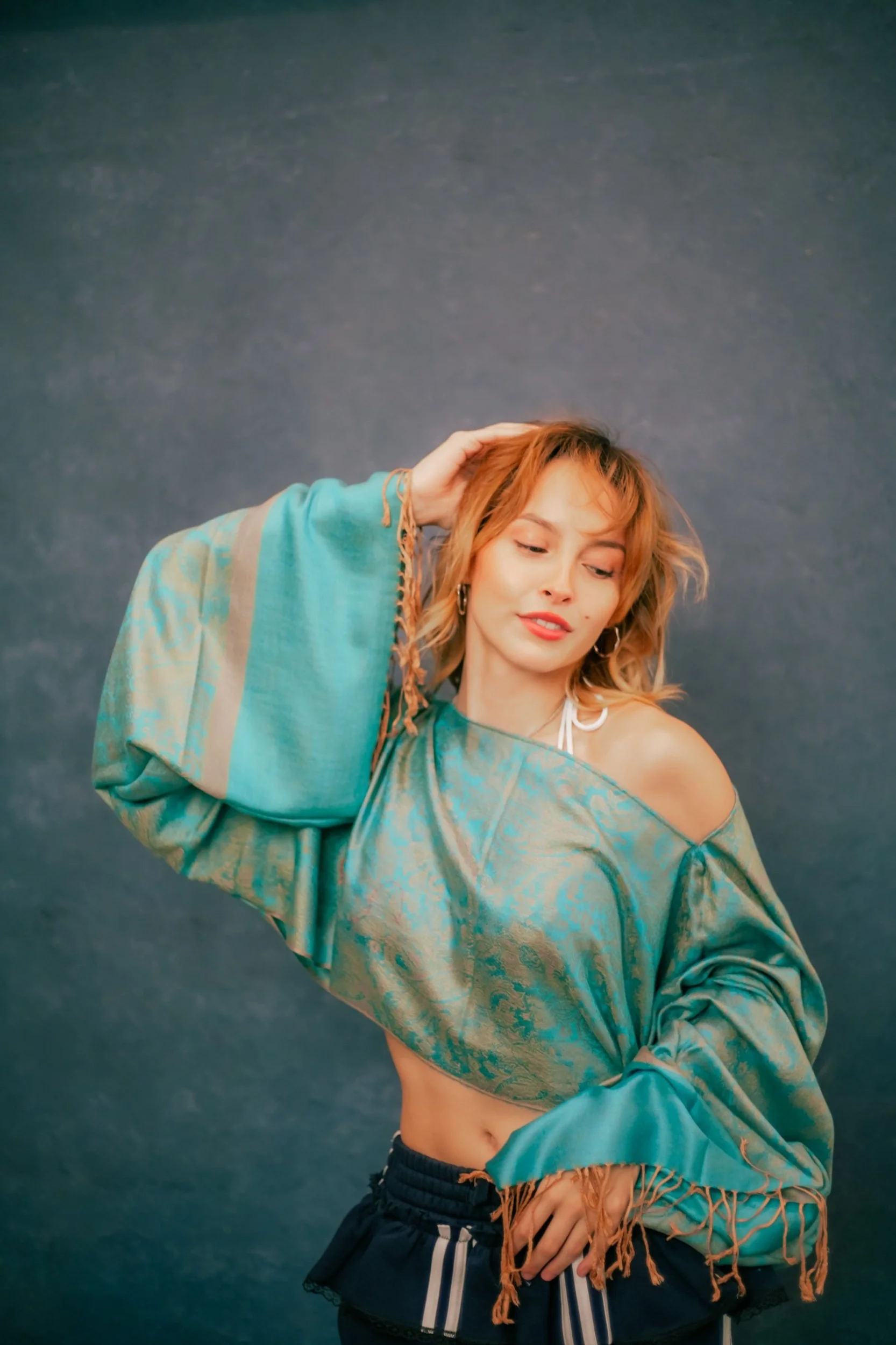 Teal pashmina top by Luvsav