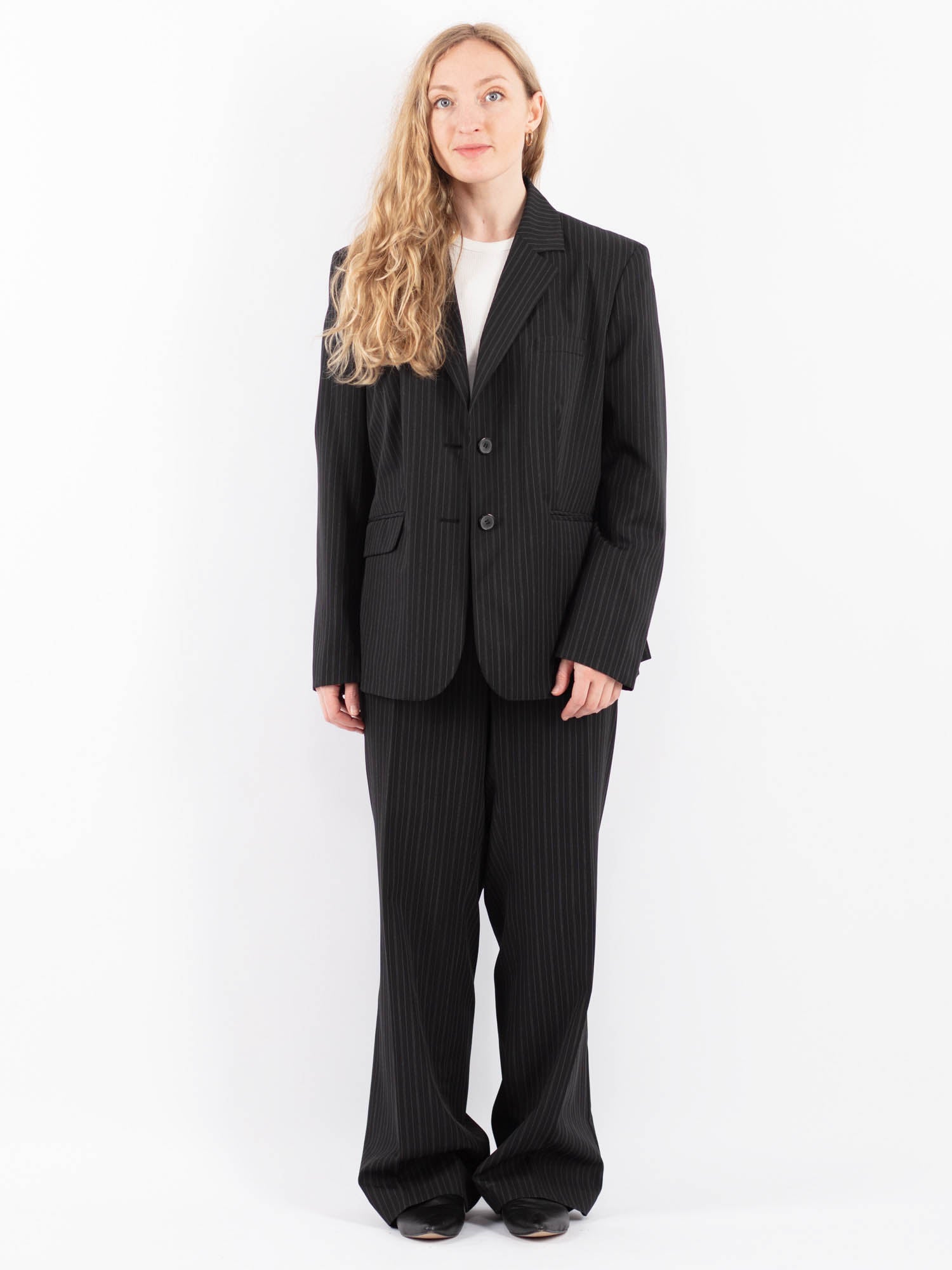 Vintage 90's Women Striped Pantsuit in Dark Gray by Northern Grip