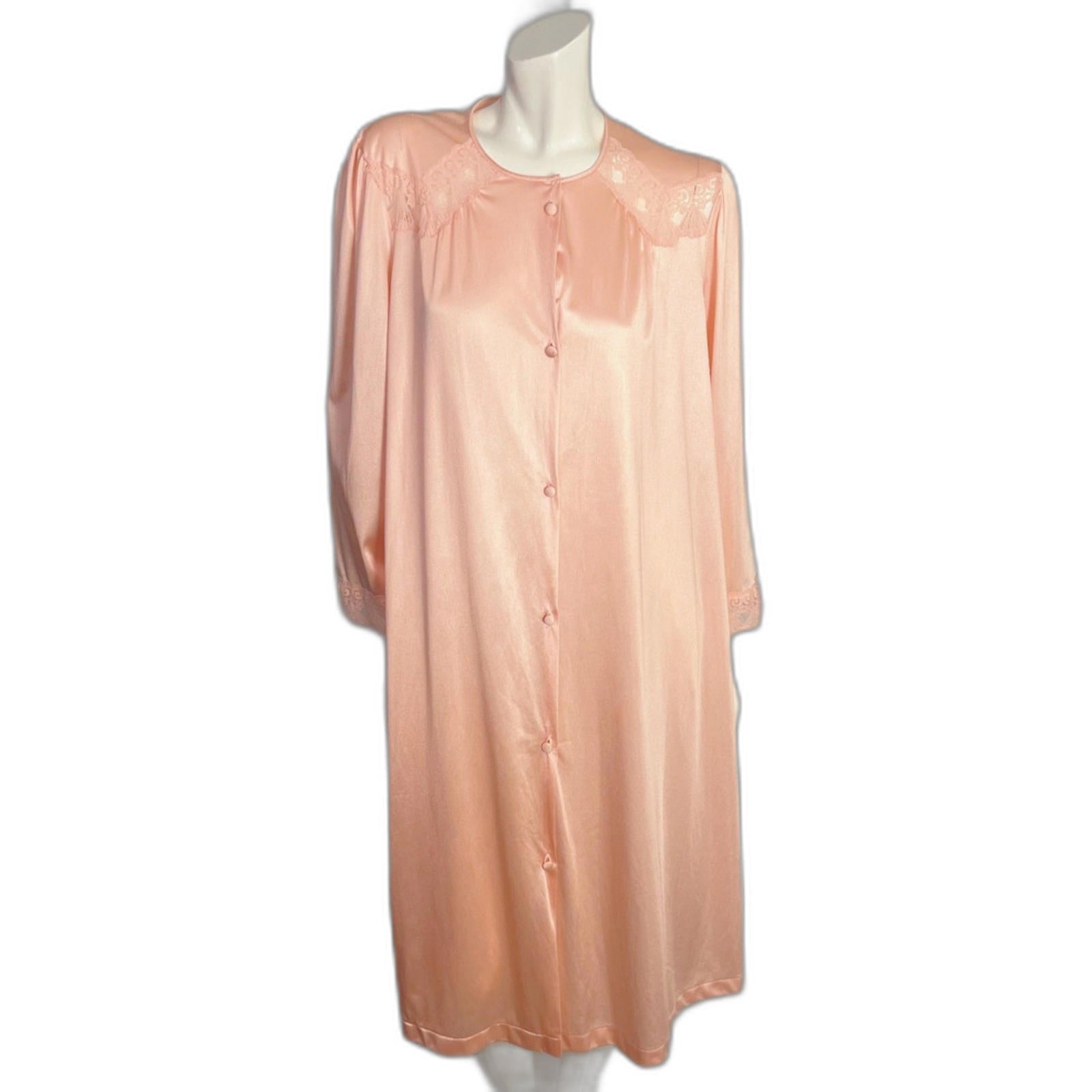 Vintage 1960s Vanity Fair Light Pink Button Up Night Gown Lace Coquett by Hot Girl Secondhand