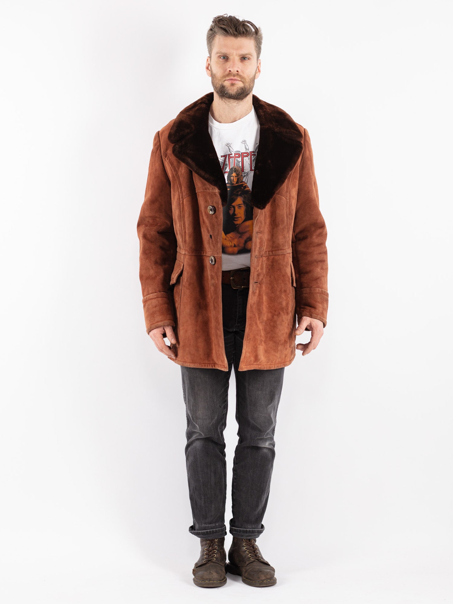 Vintage 70's Men Sheepskin Coat in Brown by Northern Grip