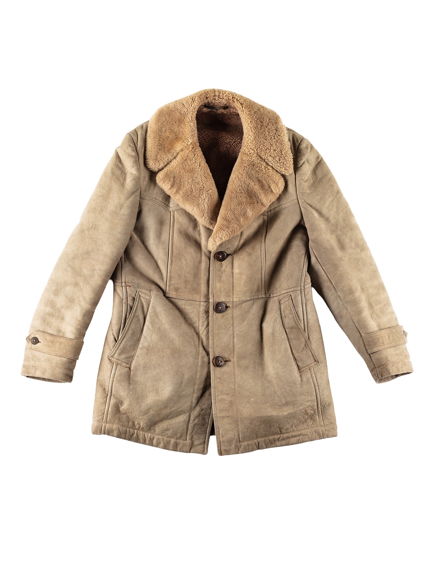 Vintage 80's Men Sheepskin Coat in Beige by Northern Grip