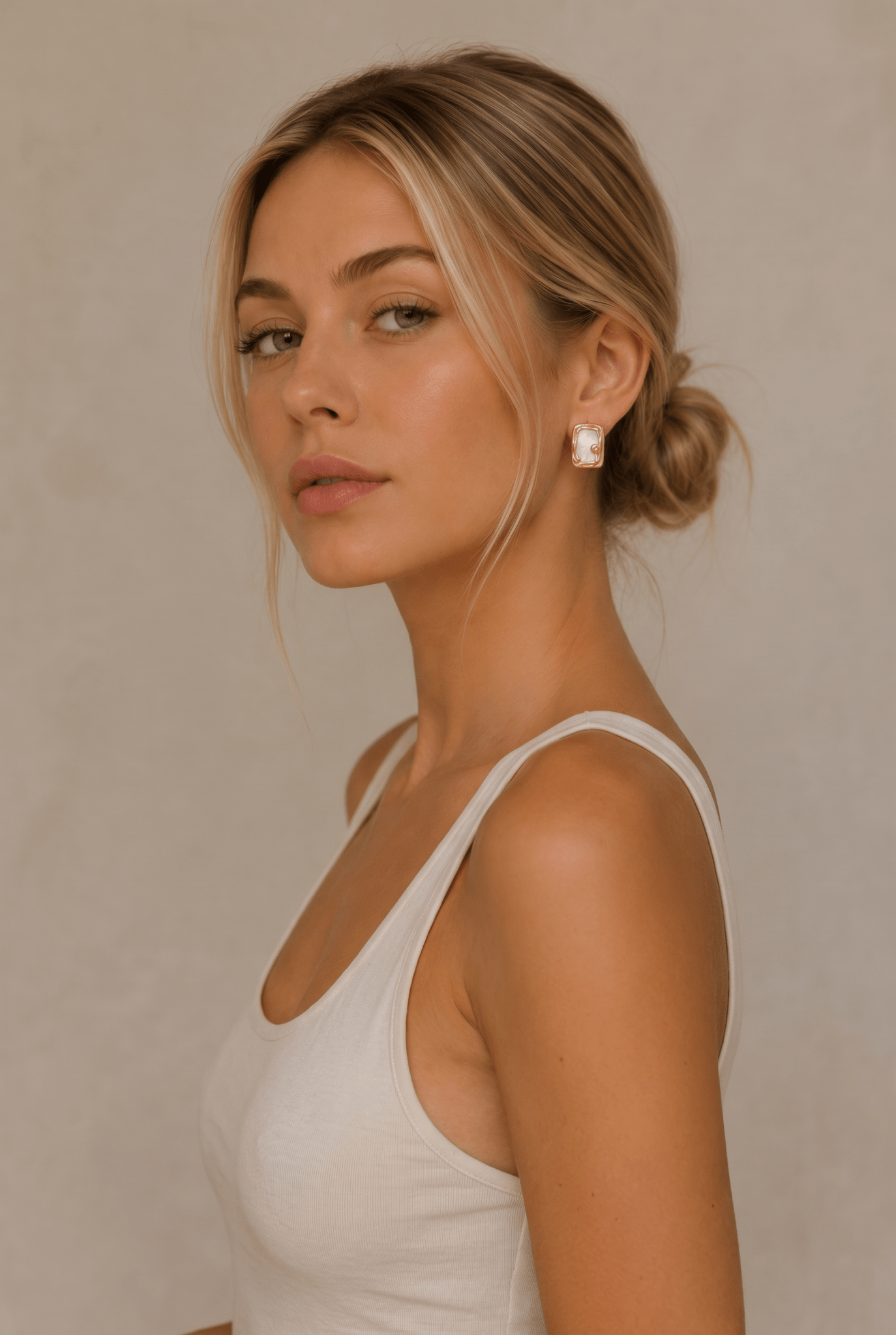 Elodie Waterproof Mother-of-Pearl Square Stud Earring by Akalia