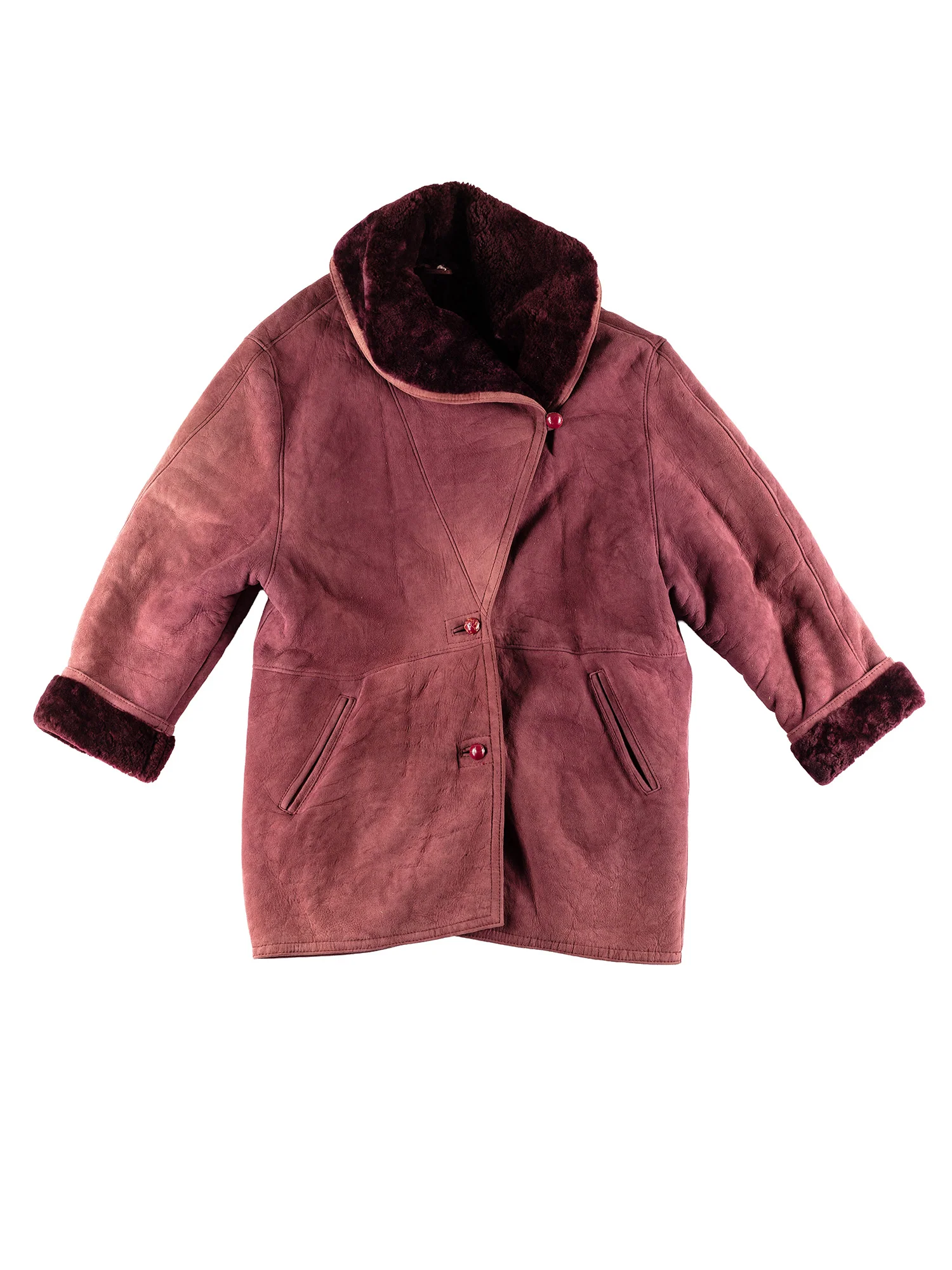 Vintage 80's Women Sheepskin Coat in Burgundy Red by Northern Grip