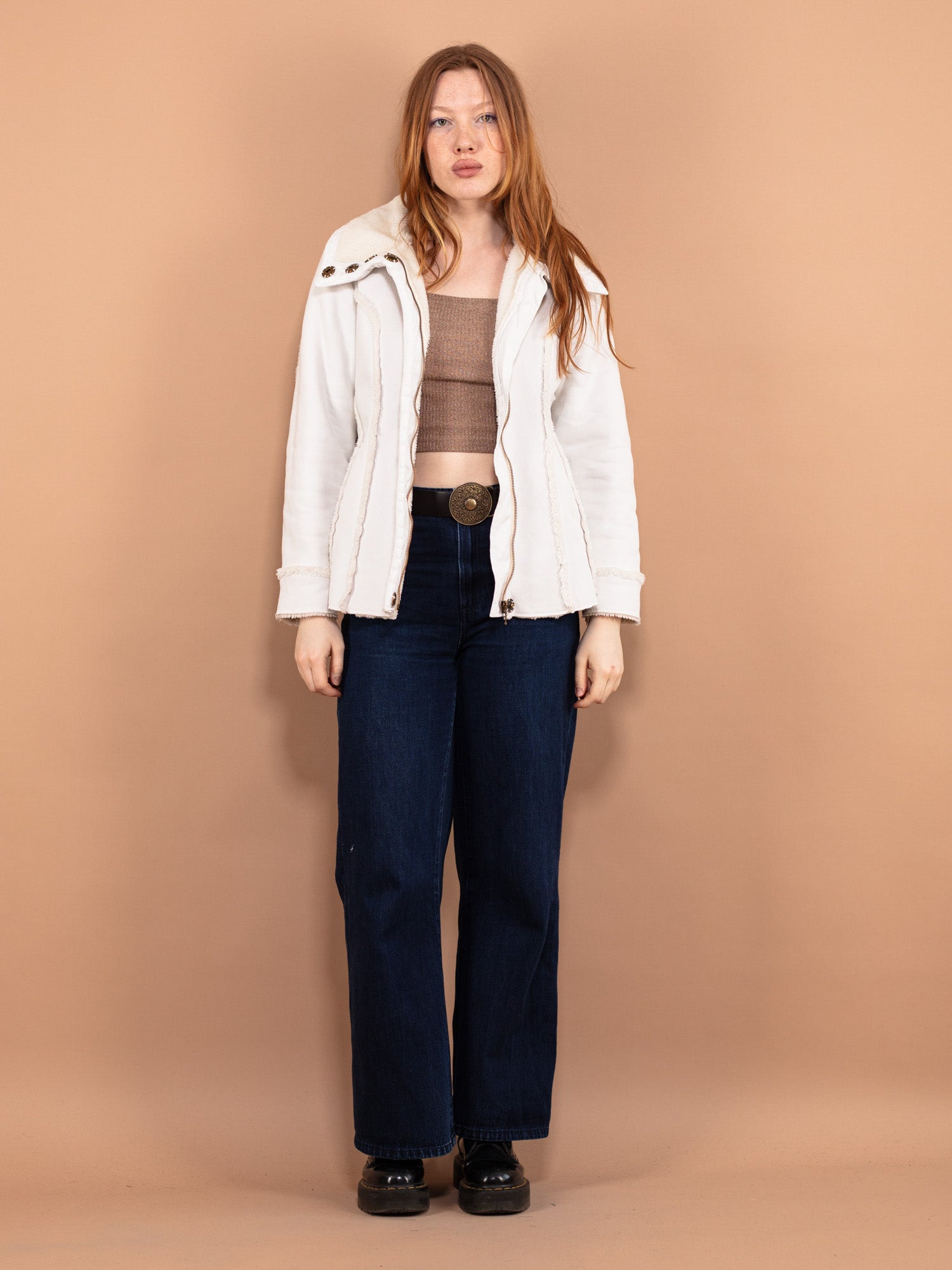 Vintage 00's Women Sherpa Lined Jacket in White by Northern Grip