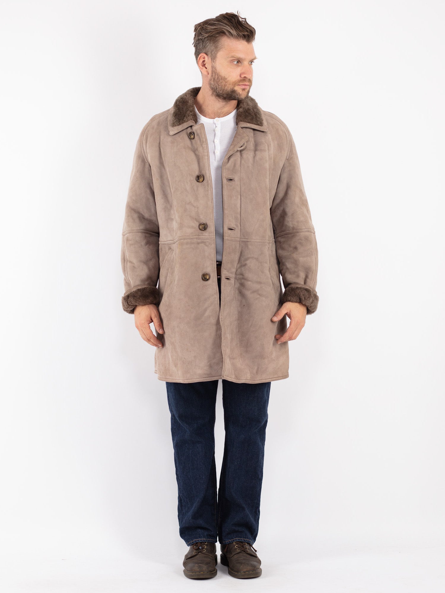 Vintage 70's Men Sheepskin Coat in Beige by Northern Grip