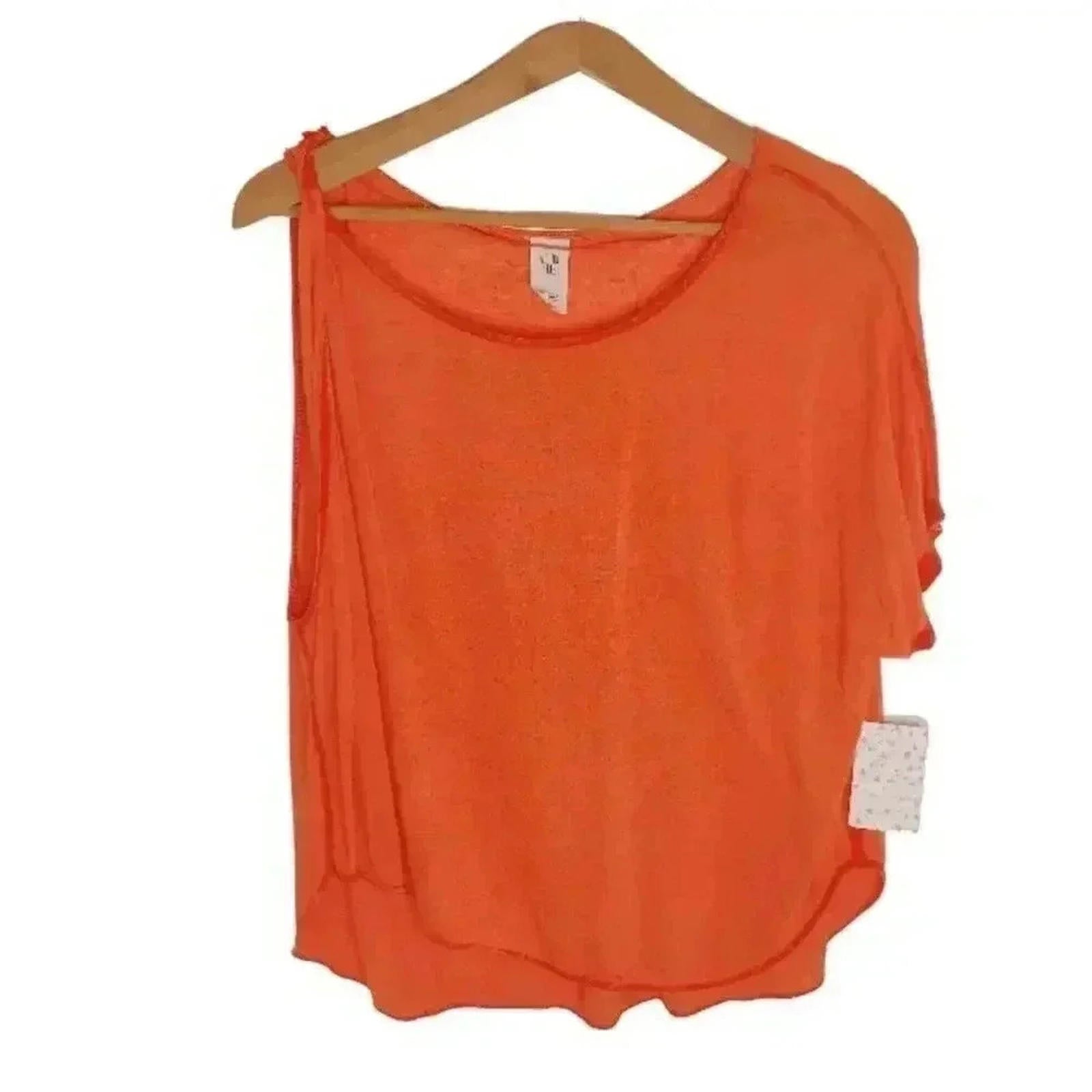 NWT Free People Orange Asymmetrical Burnout T Shirt Top Women's Size S by Hot Girl Secondhand