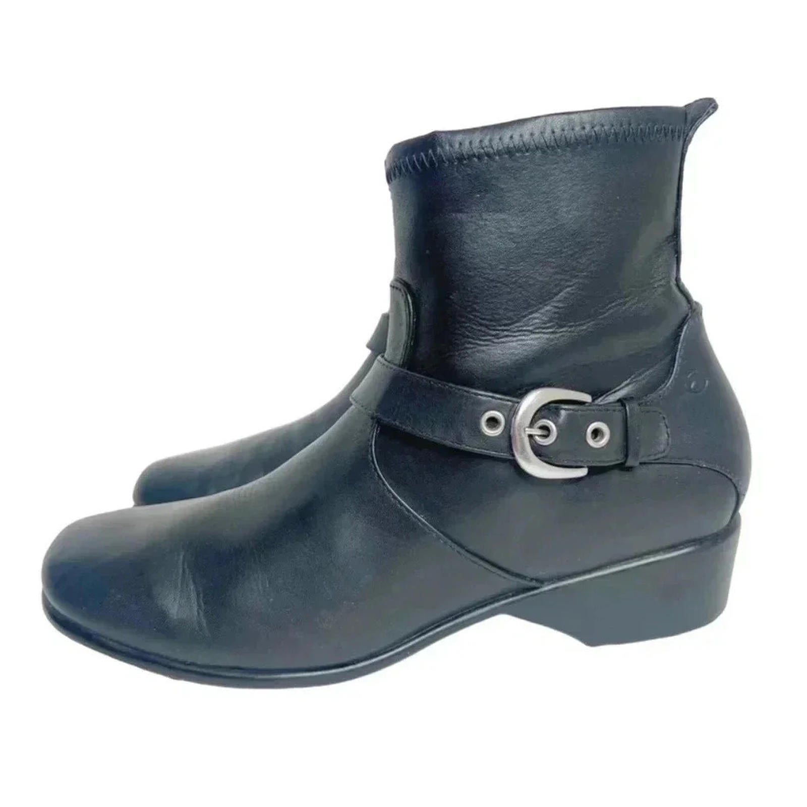Aravon Black Leather Booties Silver Buckle Women's Size 5.5 by Hot Girl Secondhand