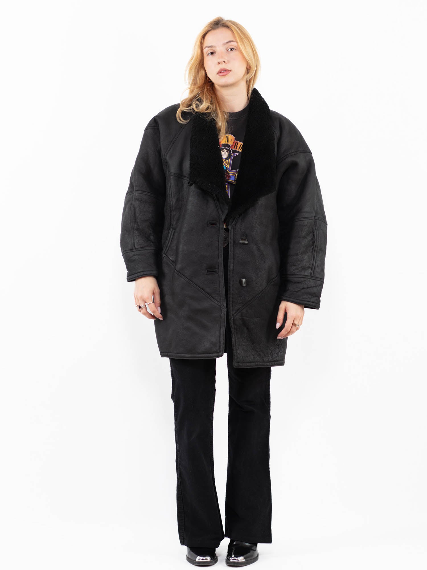 Vintage 90's Women Sheepskin Coat in Back by Northern Grip