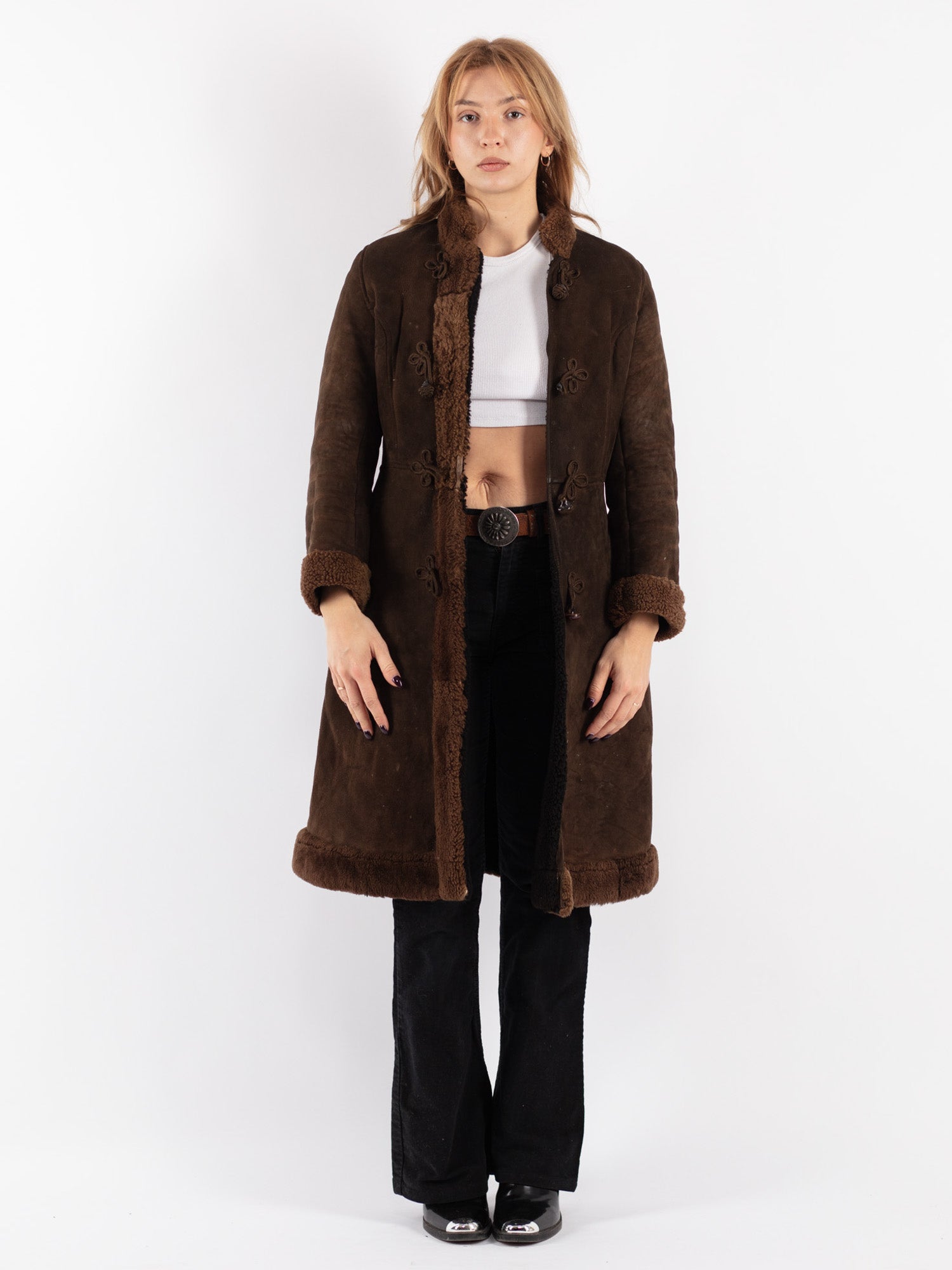 Vintage 70's Women Sheepskin Coat in Brown by Northern Grip