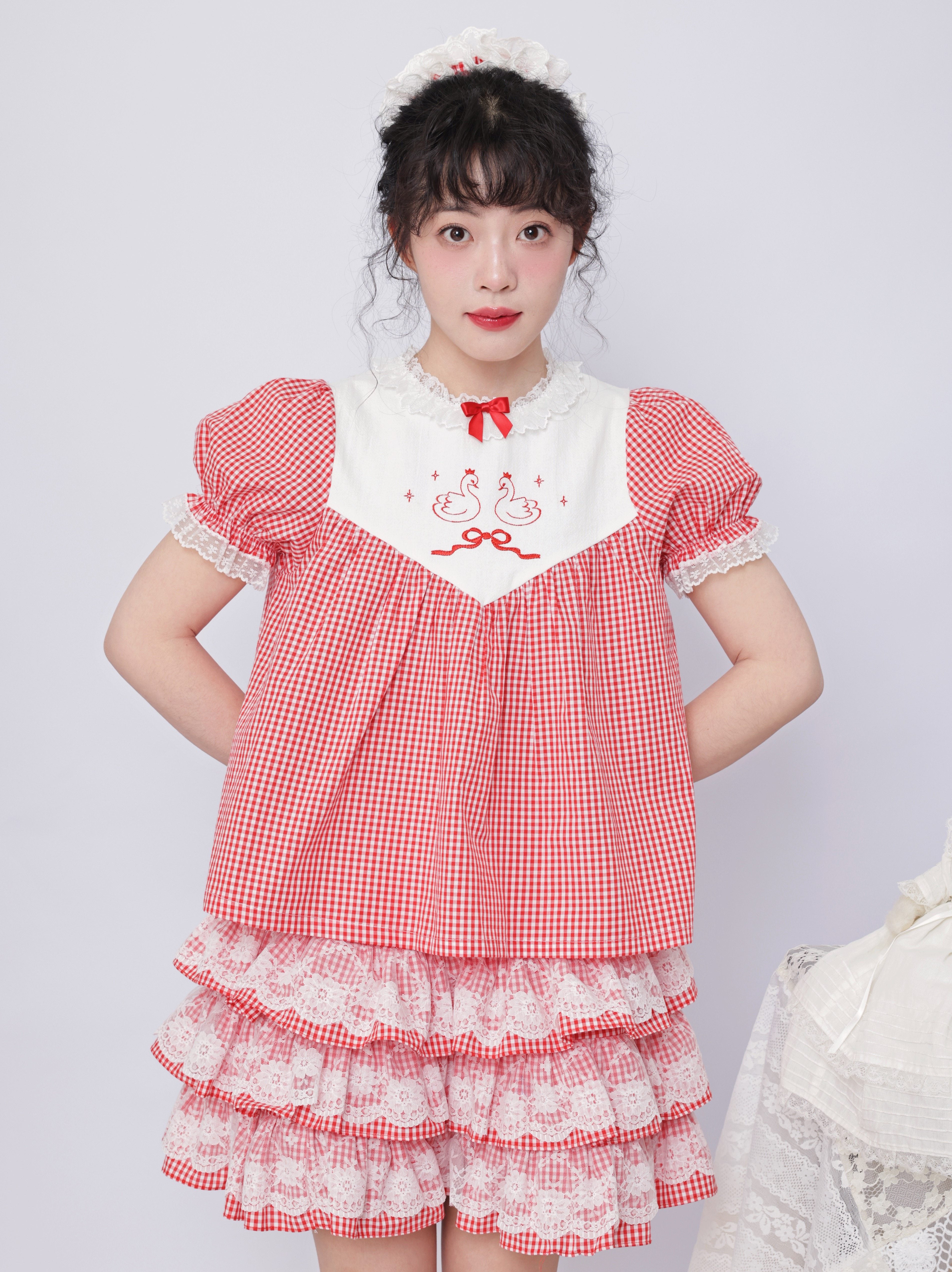 Kawaii Swan Embroidered Doll Shirt & Skirt Set - SemenCoicis by Land Decora