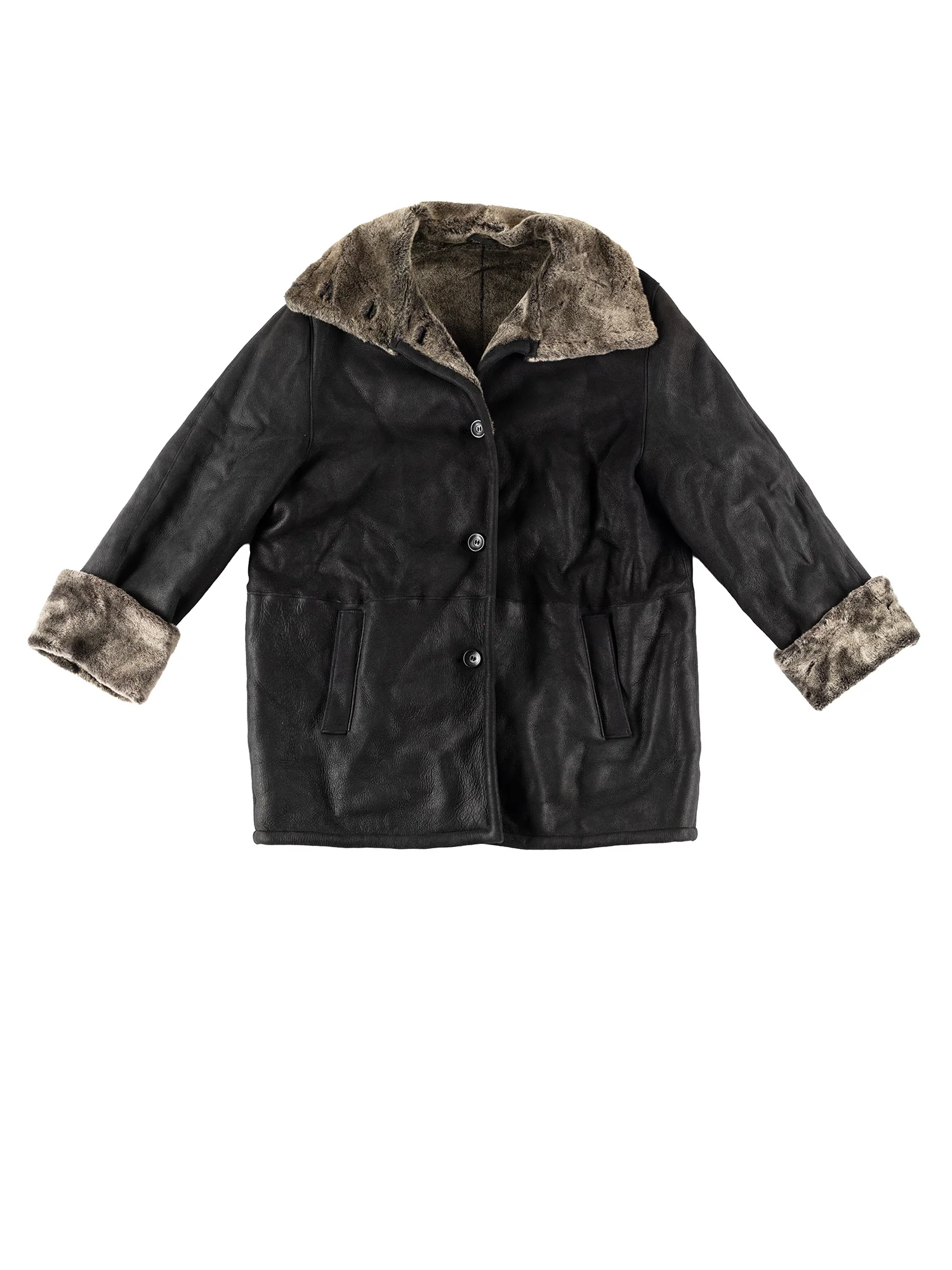 Vintage 80's Women Sheepskin Coat in Black by Northern Grip