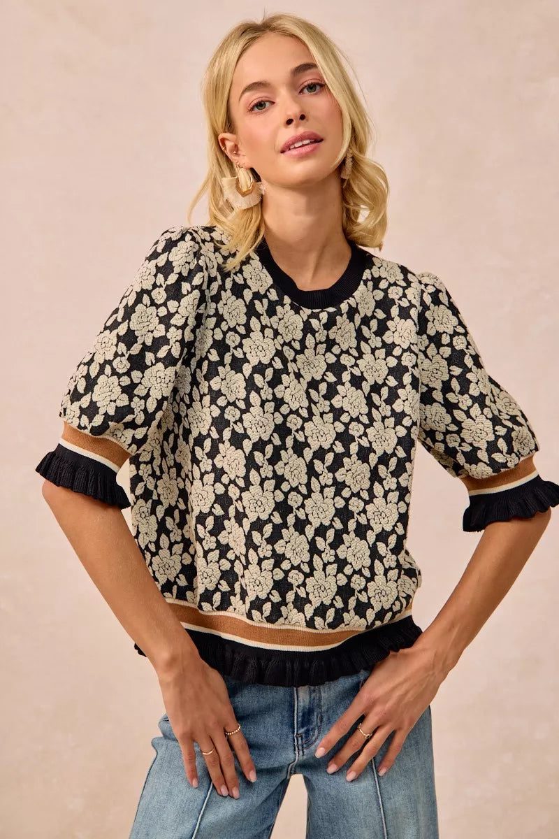 ROSE KNIT CONTRAST BANDED PUFF SLEEVE by RAËLIV