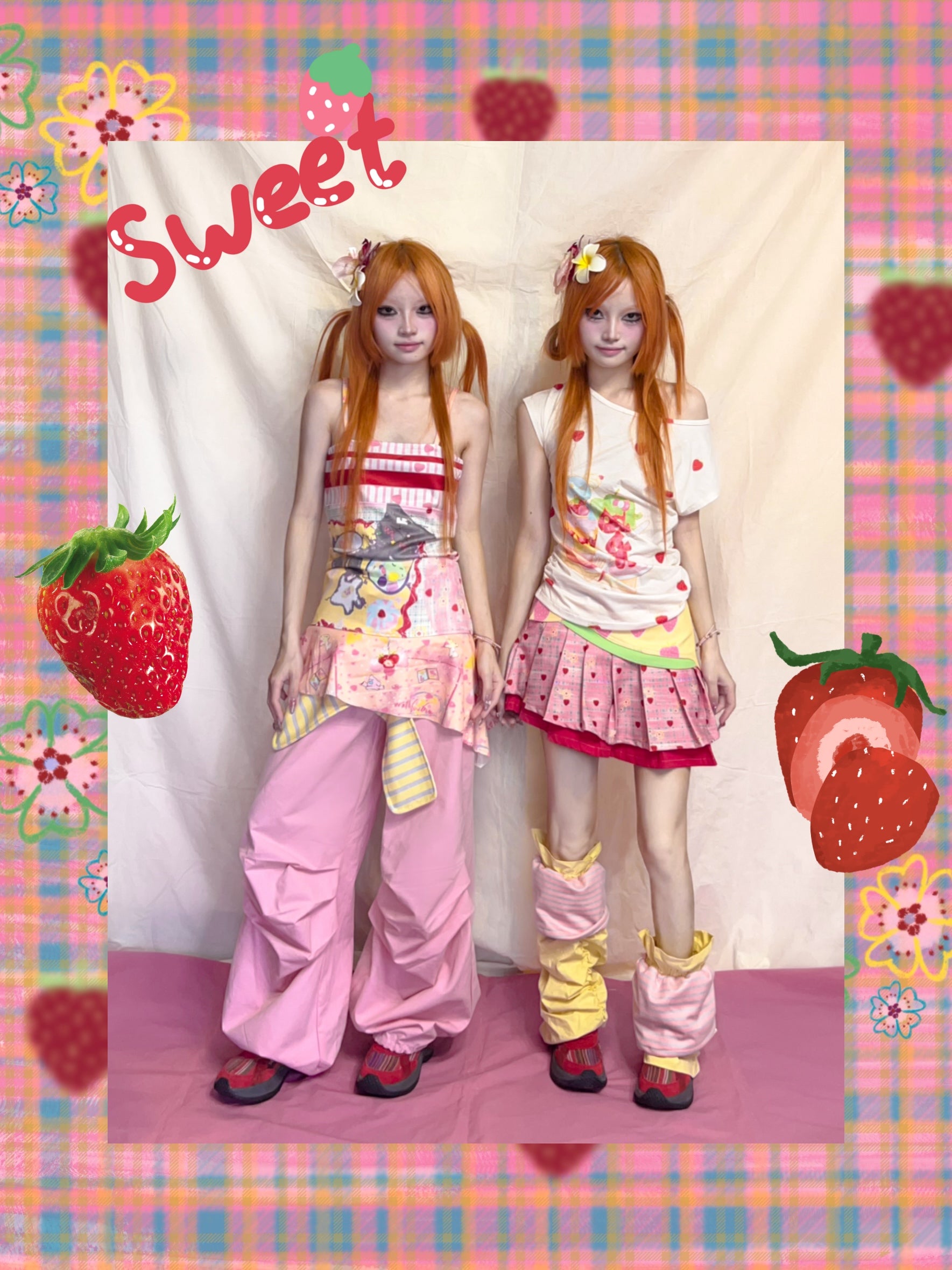 YJM with biubiu Strawberry Skirt | Asymmetrical Low-Waist Skirt with S by Land Decora