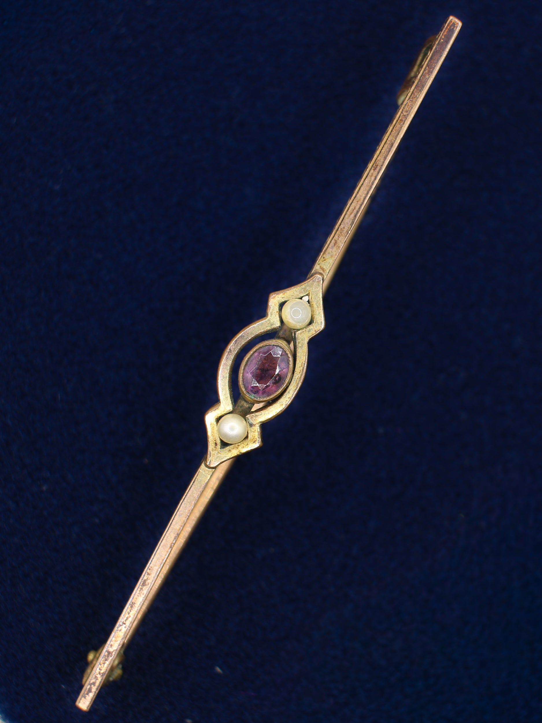 Vintage 10's Antique Edwardian Amethyst Paste Bar Brooch by Northern Grip
