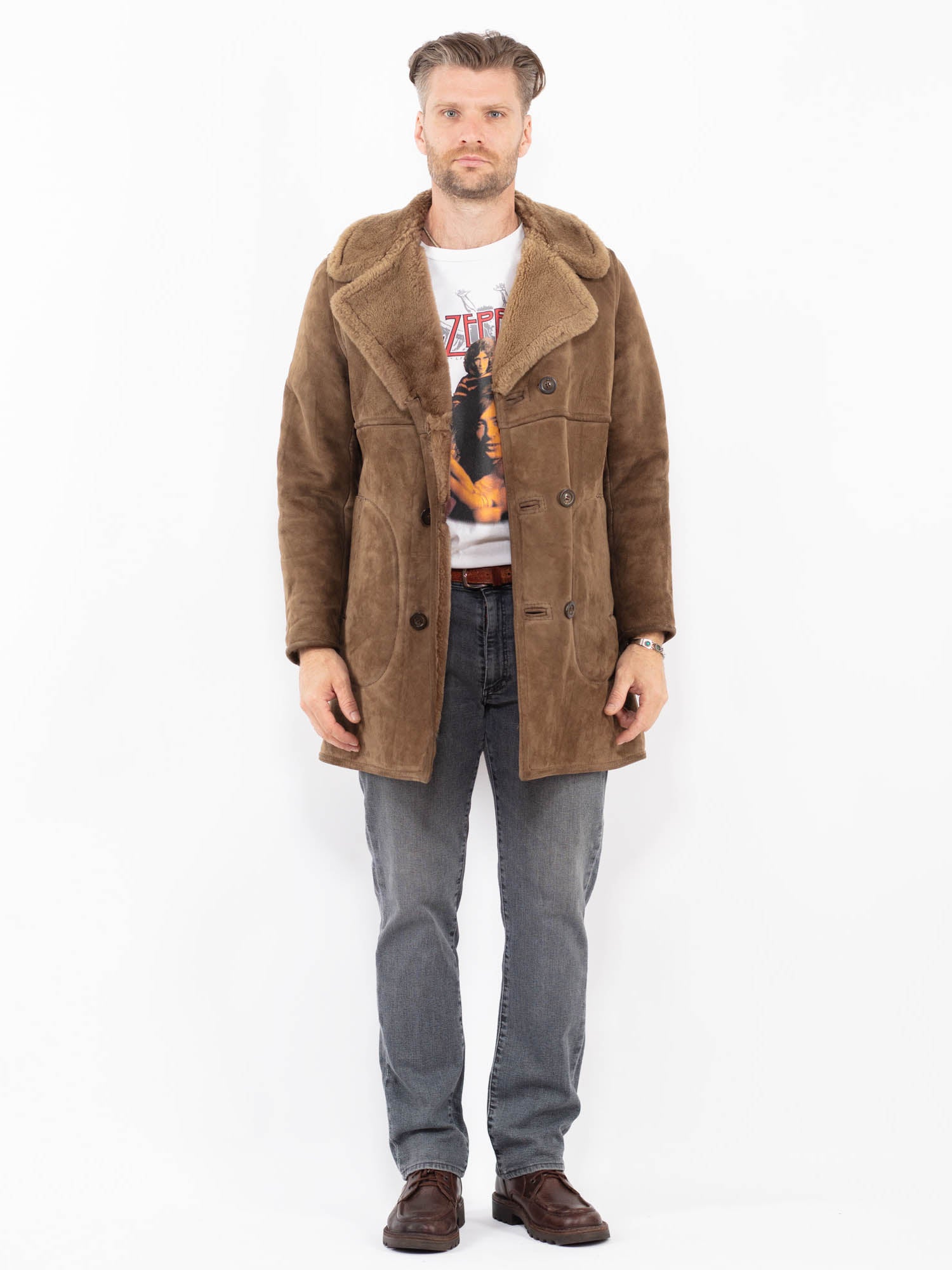 Vintage 70's Men Sheepskin Coat in Beige by Northern Grip