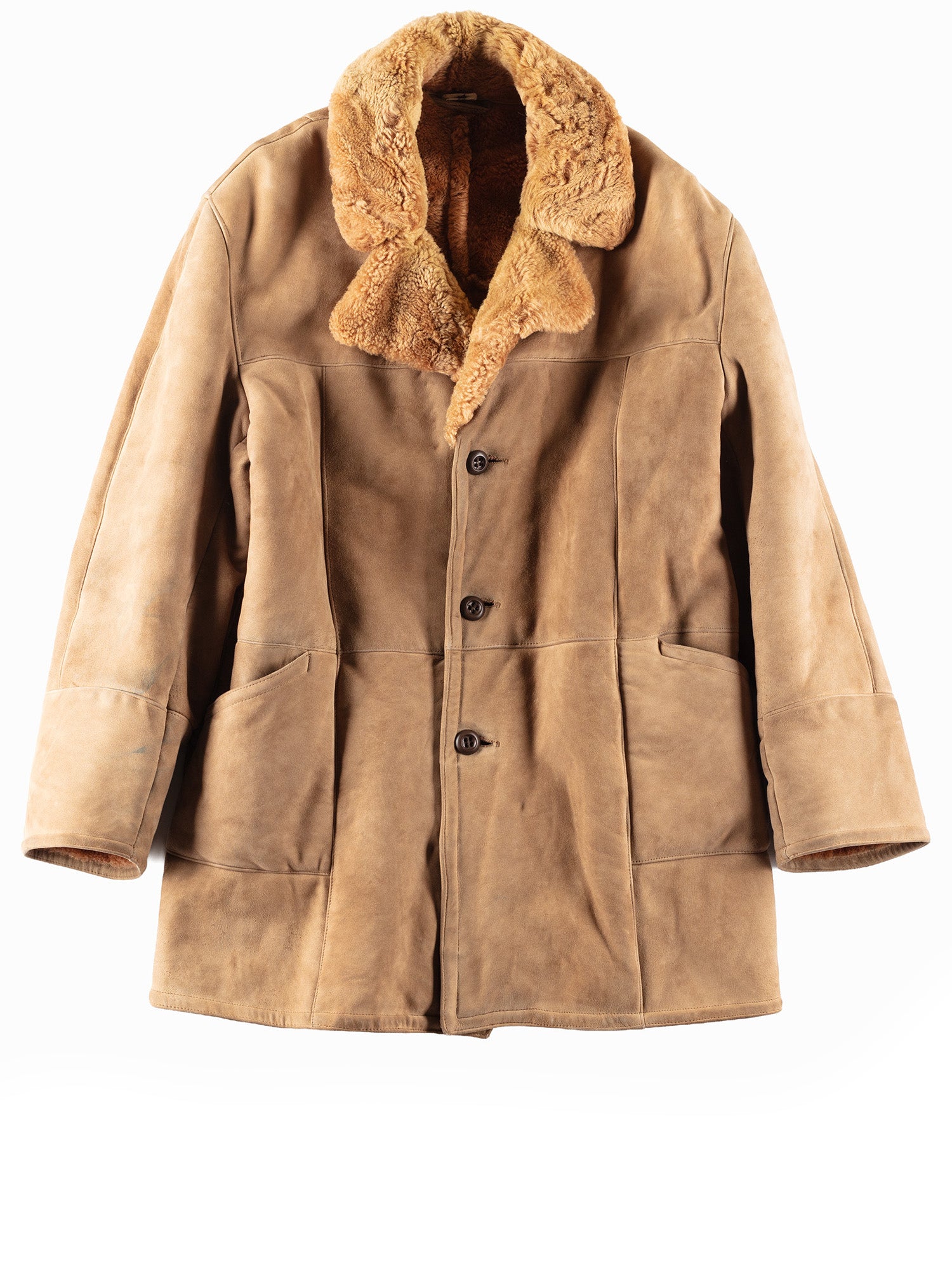 Vintage 70's Men Sheepskin Shearling Coat in Beige by Northern Grip