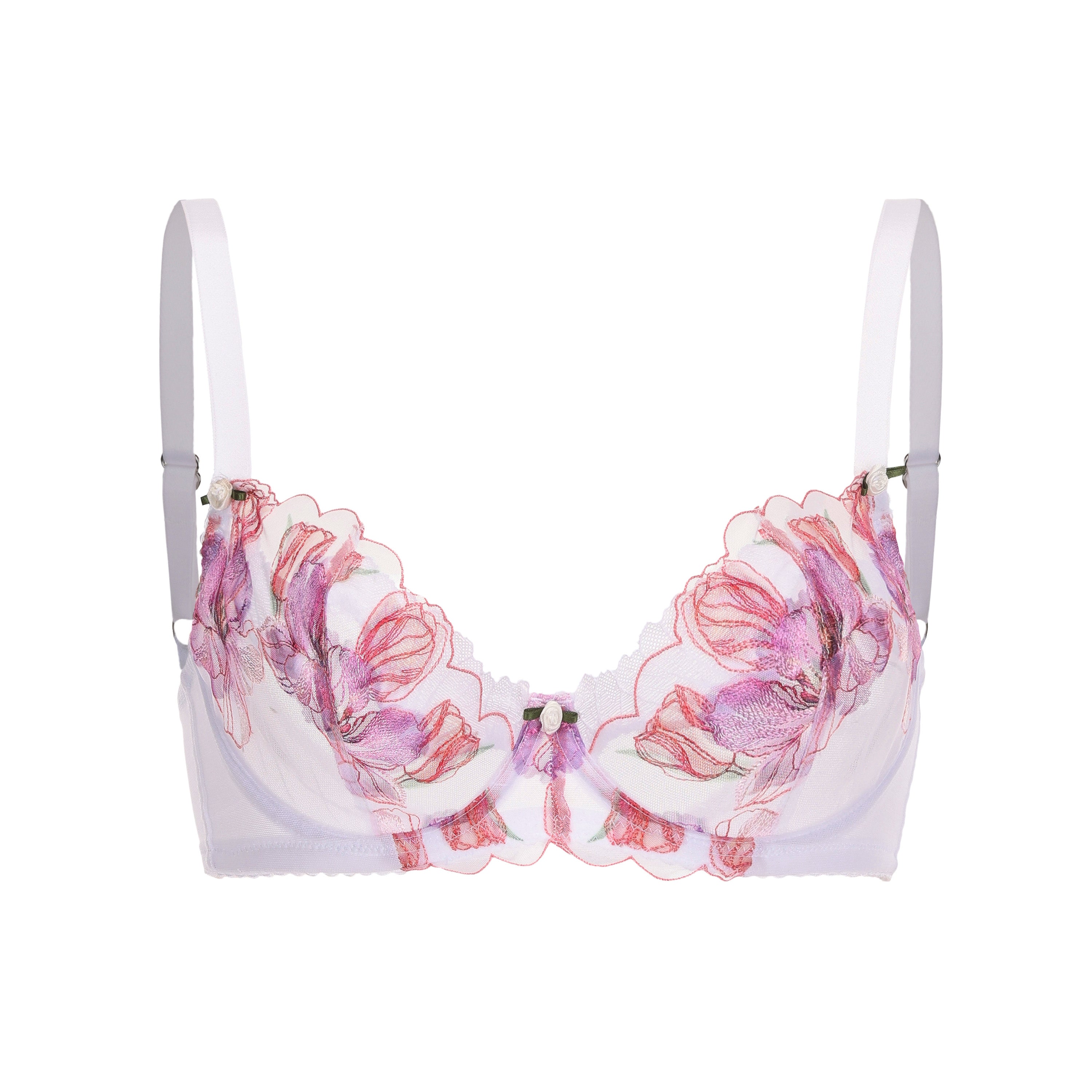 Stephanie Dual Layer Orchid Embroidery Plunge Bra | Amour d'Agnette Lingerie by Amour d'Agnette