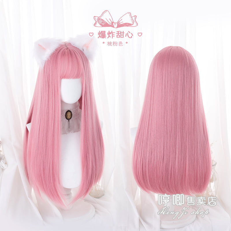 Light Pink Decora Kei Wig – Long Straight Harajuku Wig by HengJi by Land Decora
