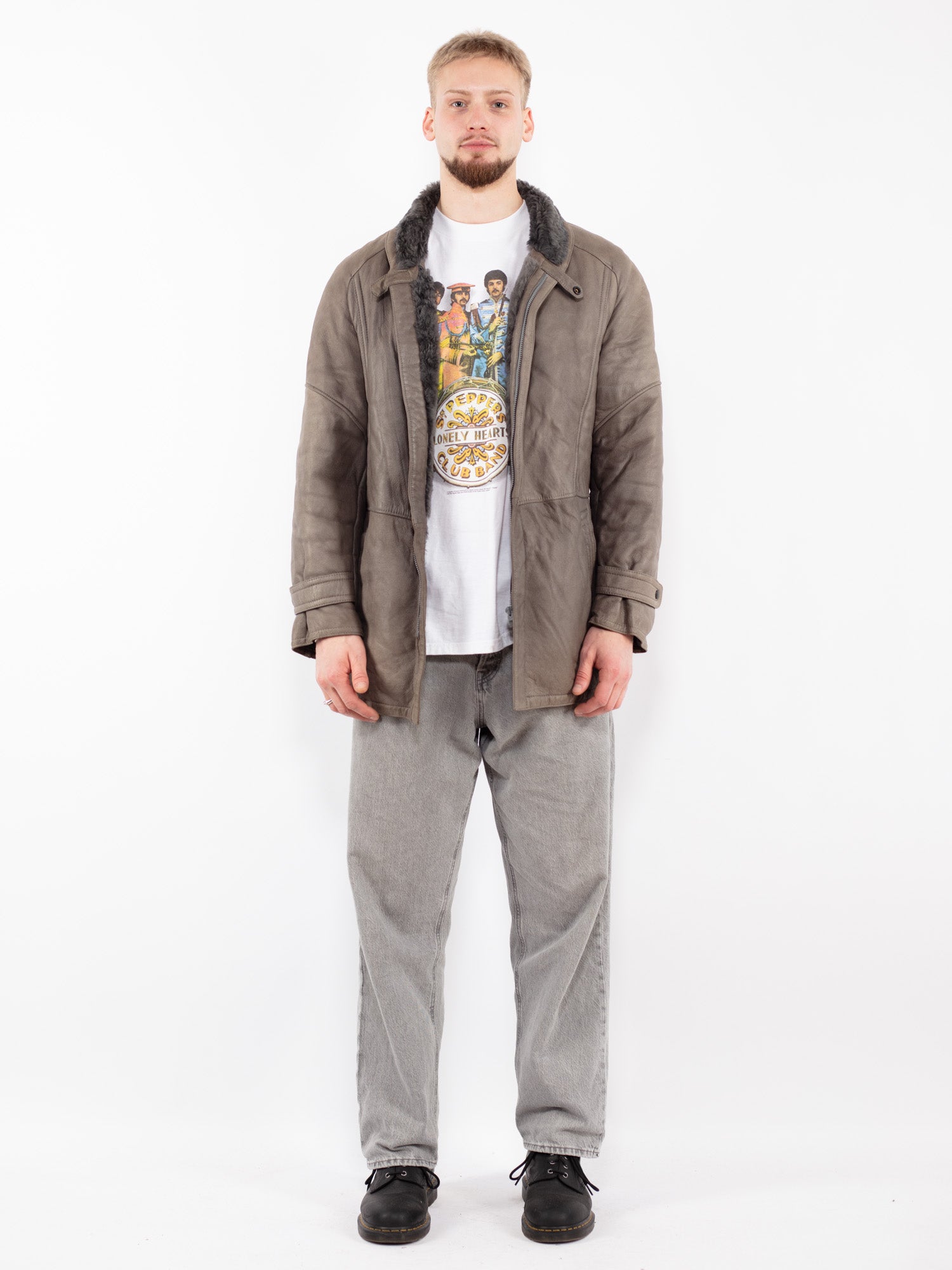 Vintage 80's Men Sheepskin Jacket in Gray by Northern Grip