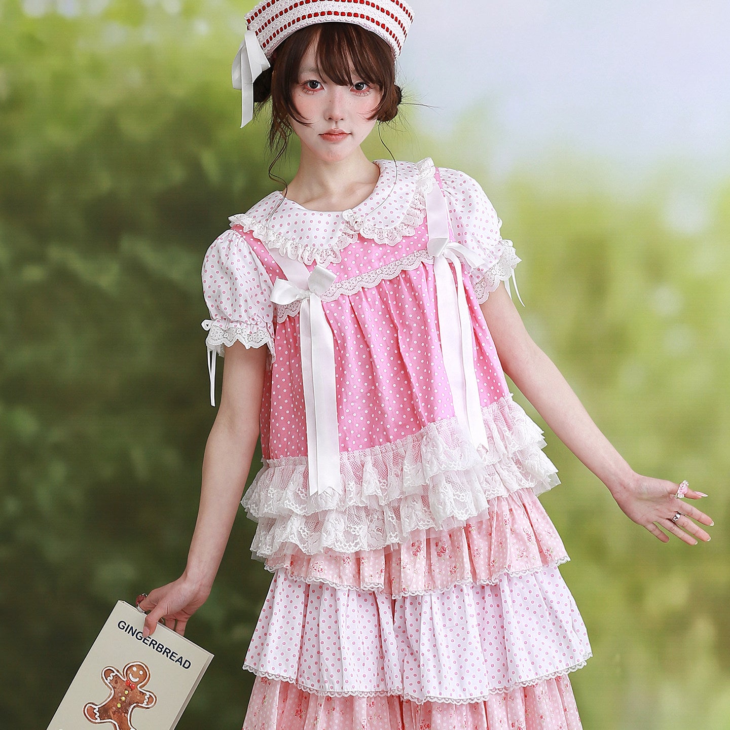 Showa Pink Polka Dot Bow Blouse - SOS MEME CLUB by Land Decora