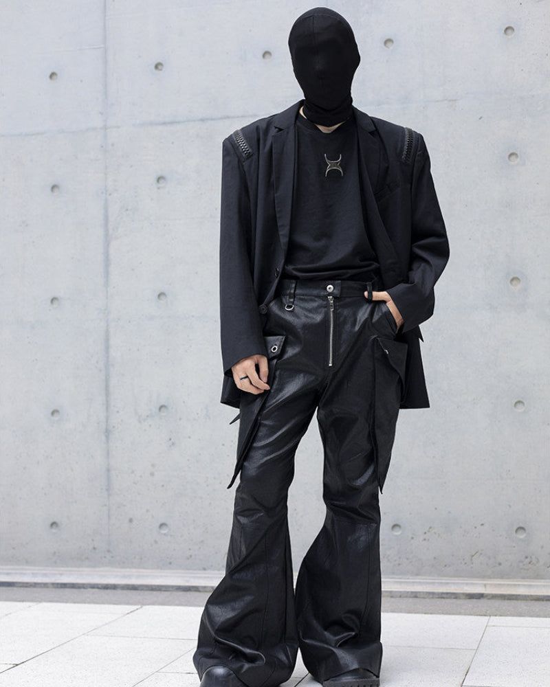 Waxed Leather Cargo Flare Pants by OFFCULTURE