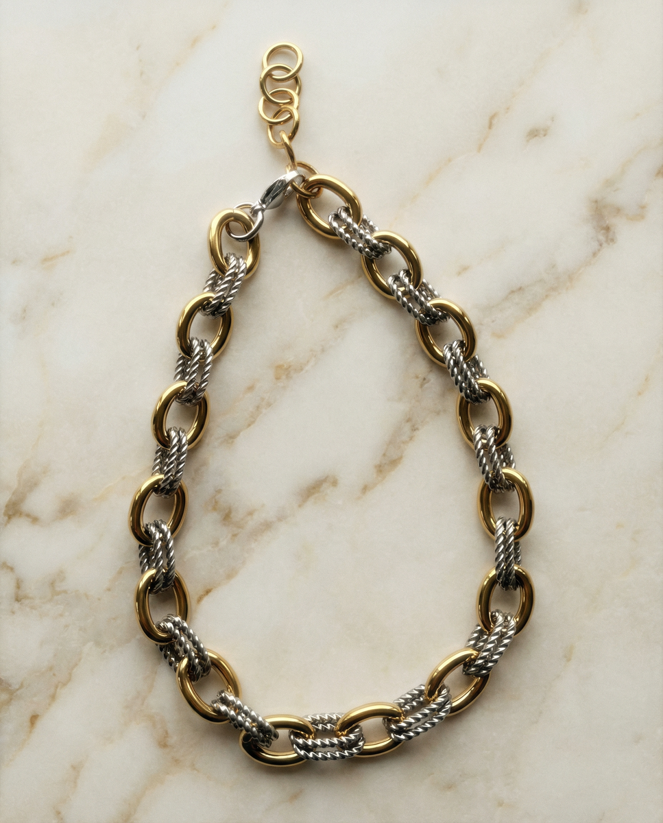 L’ATELIER MICHELLE DUAL METAL CHAIN NECKLACE (WATERPROOF & 18K GOLD & by RAËLIV