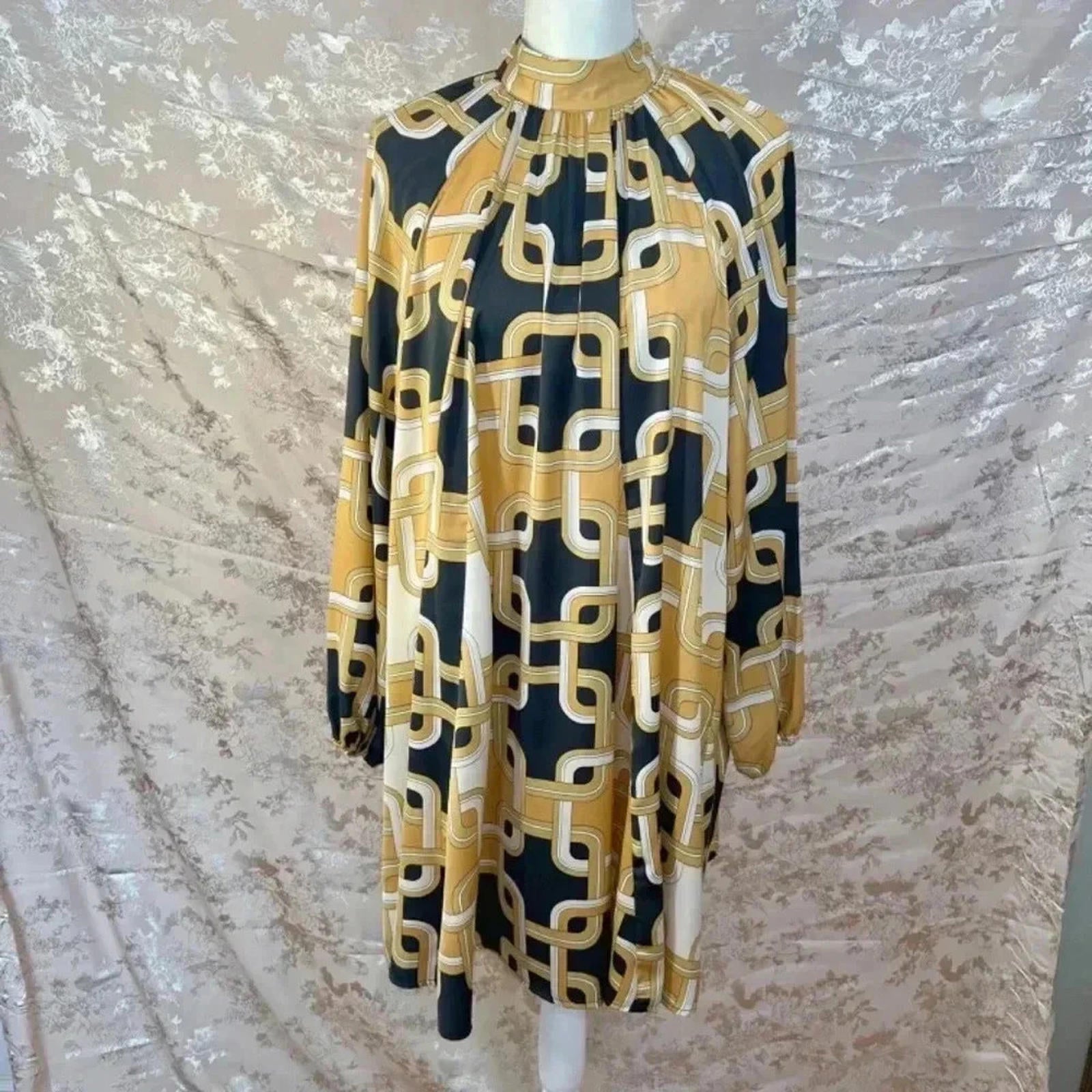 Richard Allen x H&M Stand-Up Collar Satin Dress Chain Pattern Size 6 by Hot Girl Secondhand