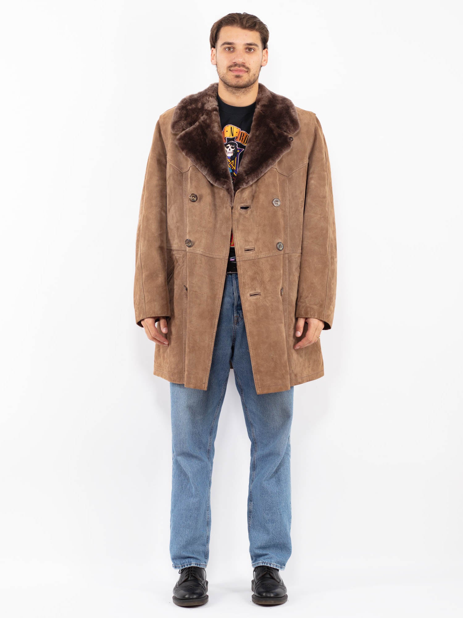 Vintage 70's Men Western Suede Sherpa Coat in Brown by Northern Grip
