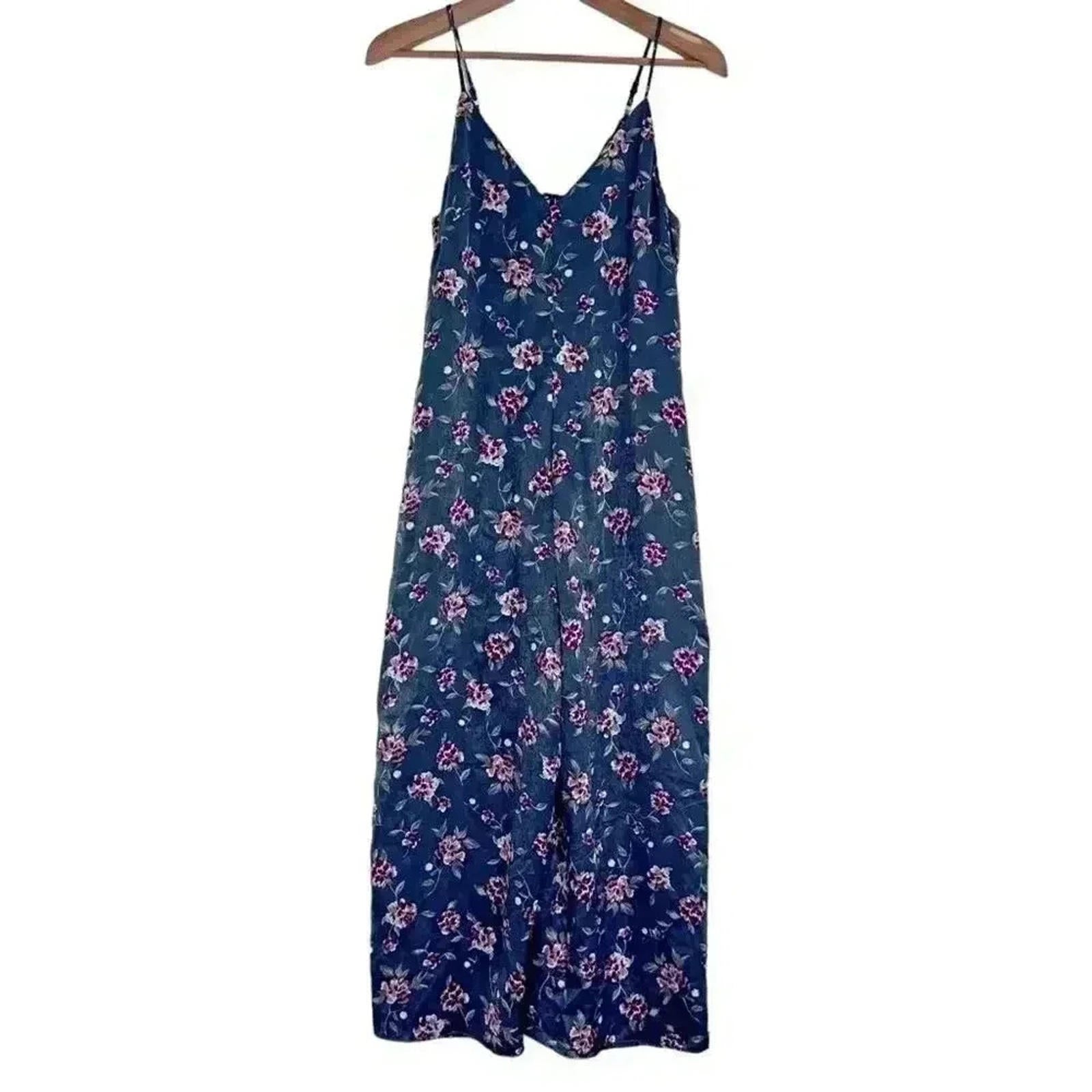 Honey Belle Grey and Pink Floral Satin Jumpsuit Women's Size M by Hot Girl Secondhand