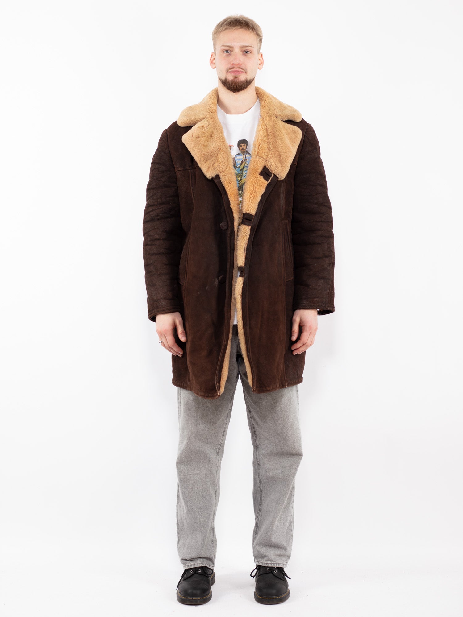 Vintage 70's Men Sheepskin Coat in Brown by Northern Grip