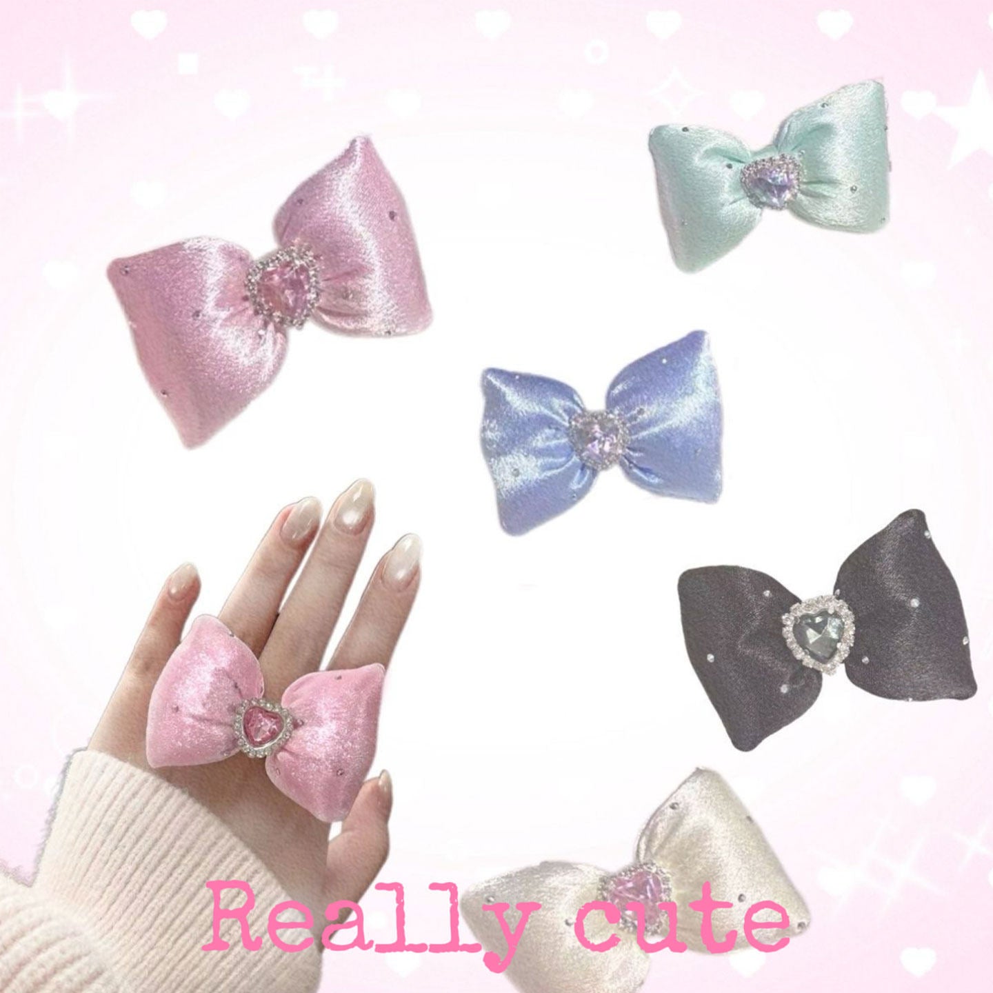 Rhinestone Bow Ring Cute Y2K Girly Jewelry by Land Decora