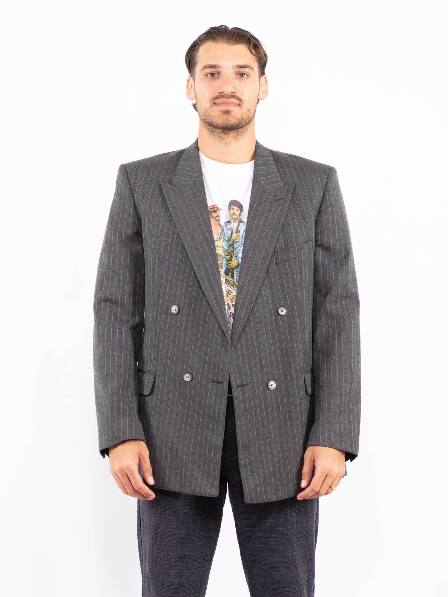 Vintage 70's Men Wool Blend Blazer Jacket in Gray by Northern Grip