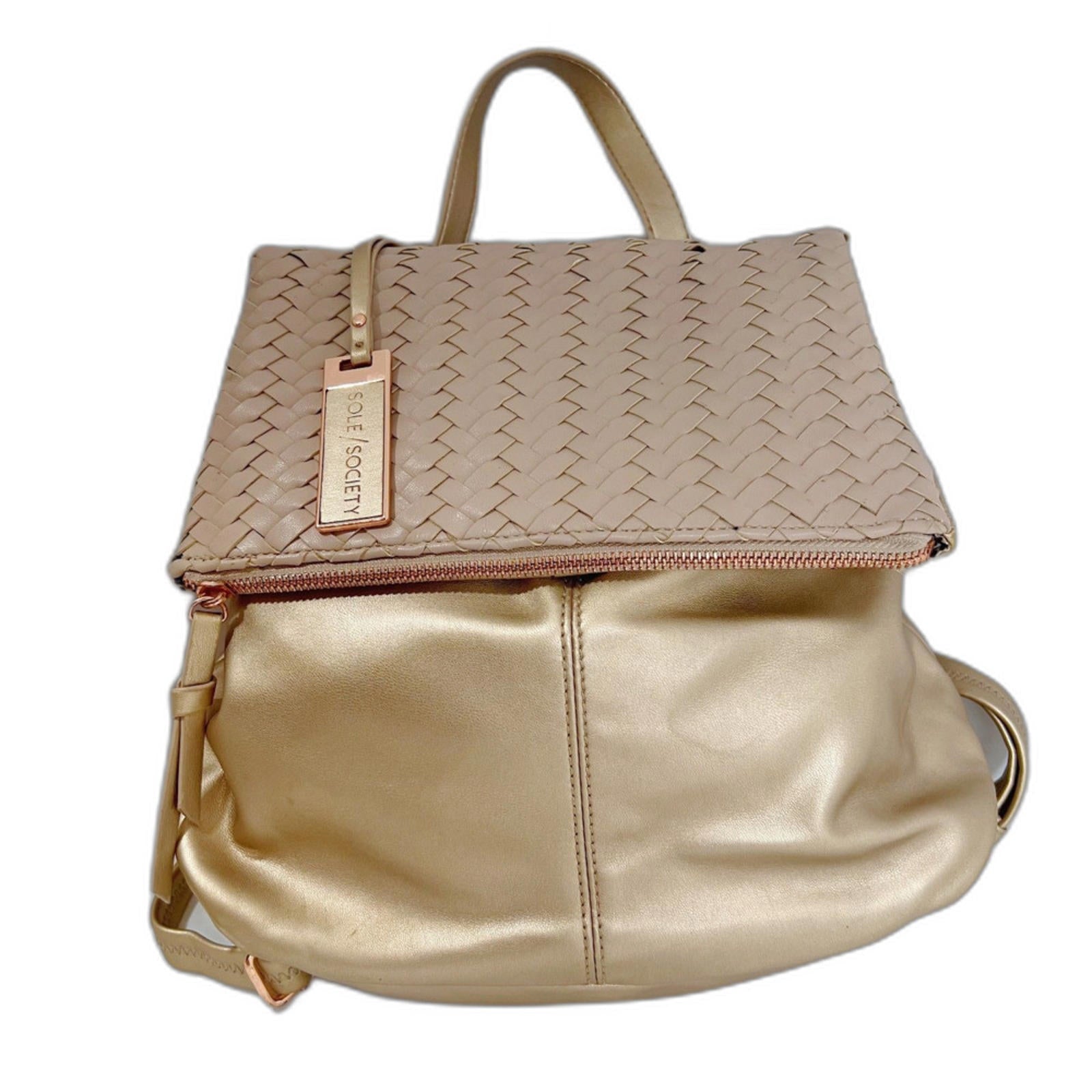 Sole Society Gold Faux Leather Foldover Backpack Bag by Hot Girl Secondhand