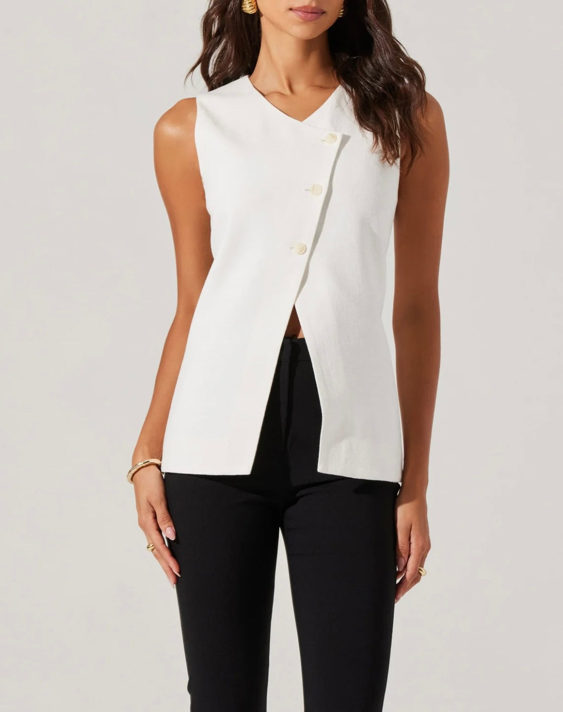 Sonja Asymmetrical Vest in White by Sierra Deene