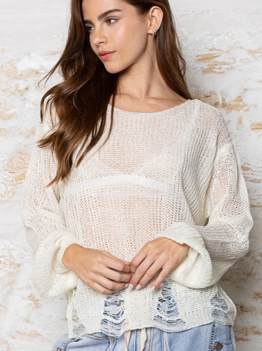 KENNA WOVEN DISTRESSED SHIRT IN CREAM - FINAL SALE by RAËLIV