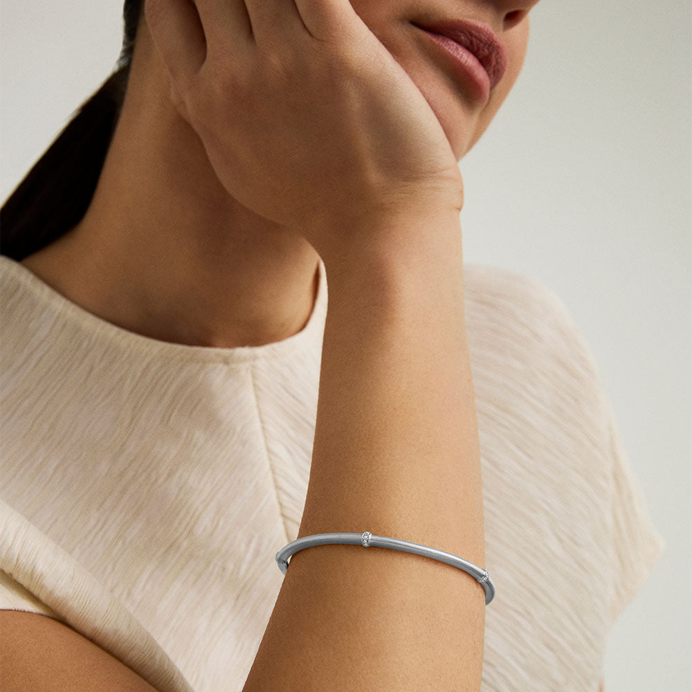 Colette Pave Bangle Bracelet in Silver by Sierra Deene