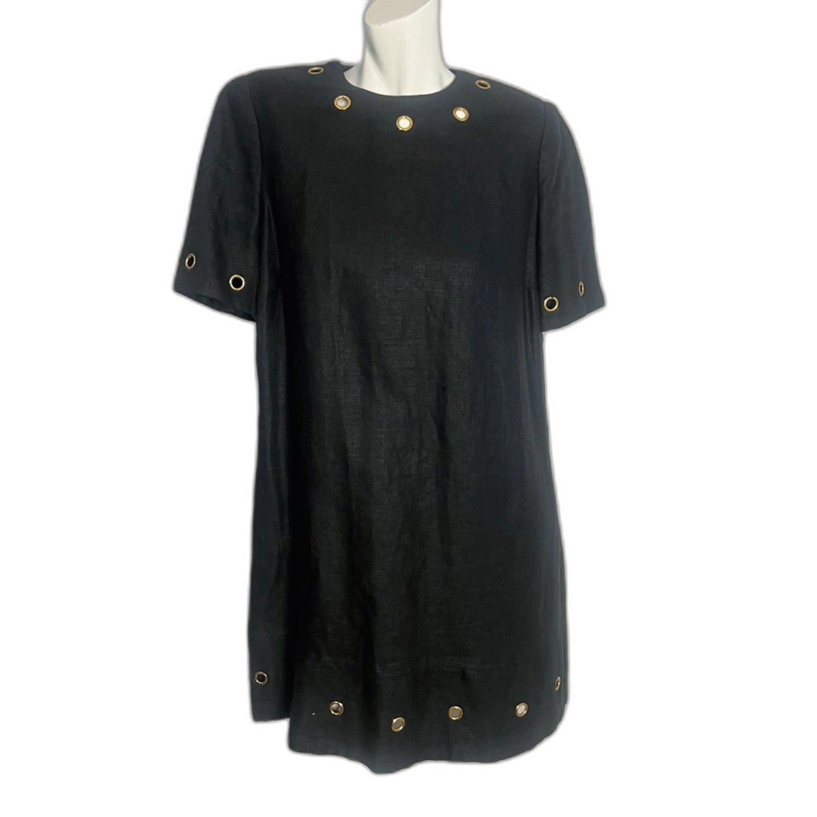 1980s Vintage Stanley Platos Martin Ross Black Shift Dress Grommets Si by Hot Girl Secondhand