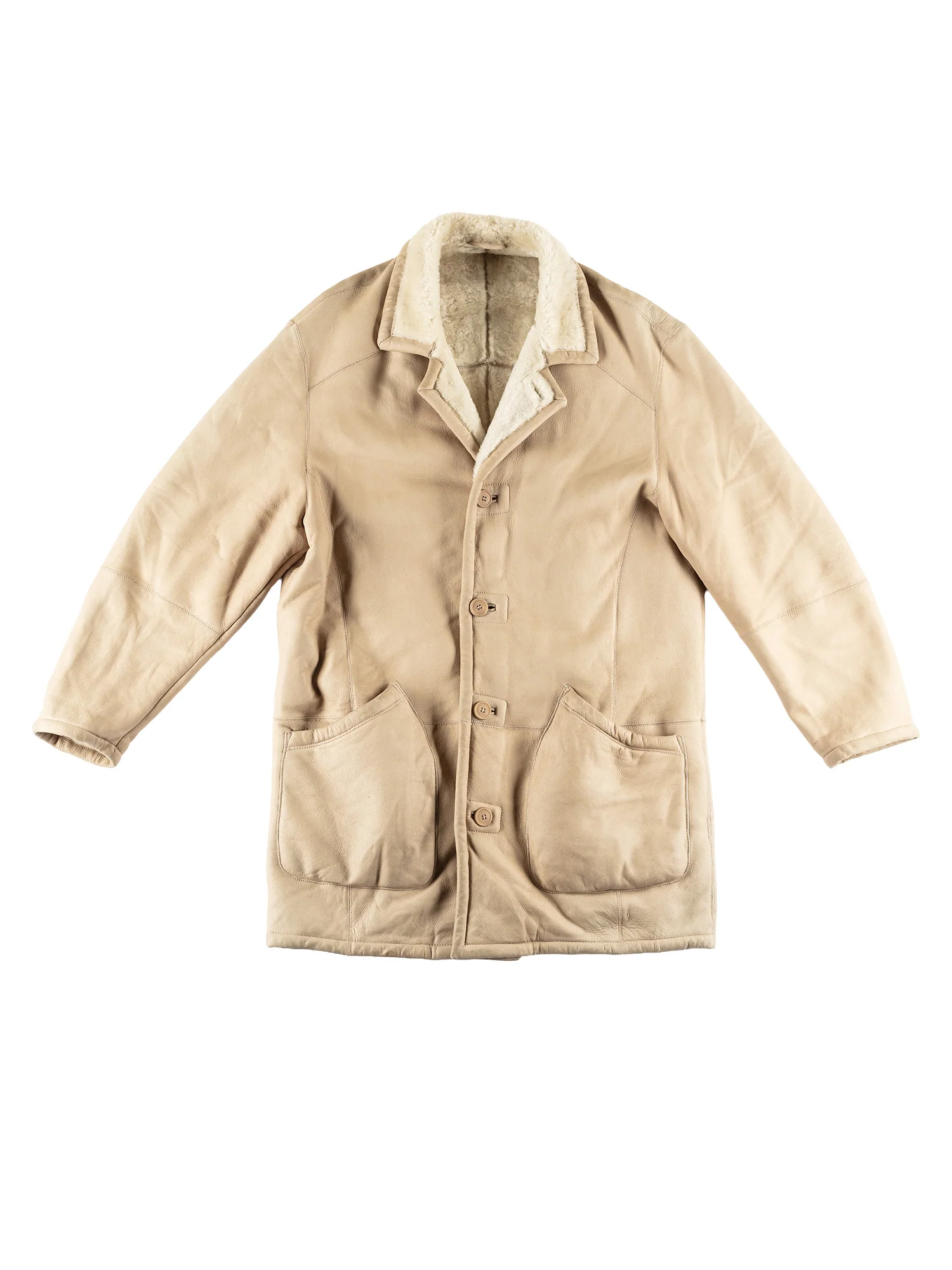 Vintage 80's Men Sheepskin Coat in Beige by Northern Grip