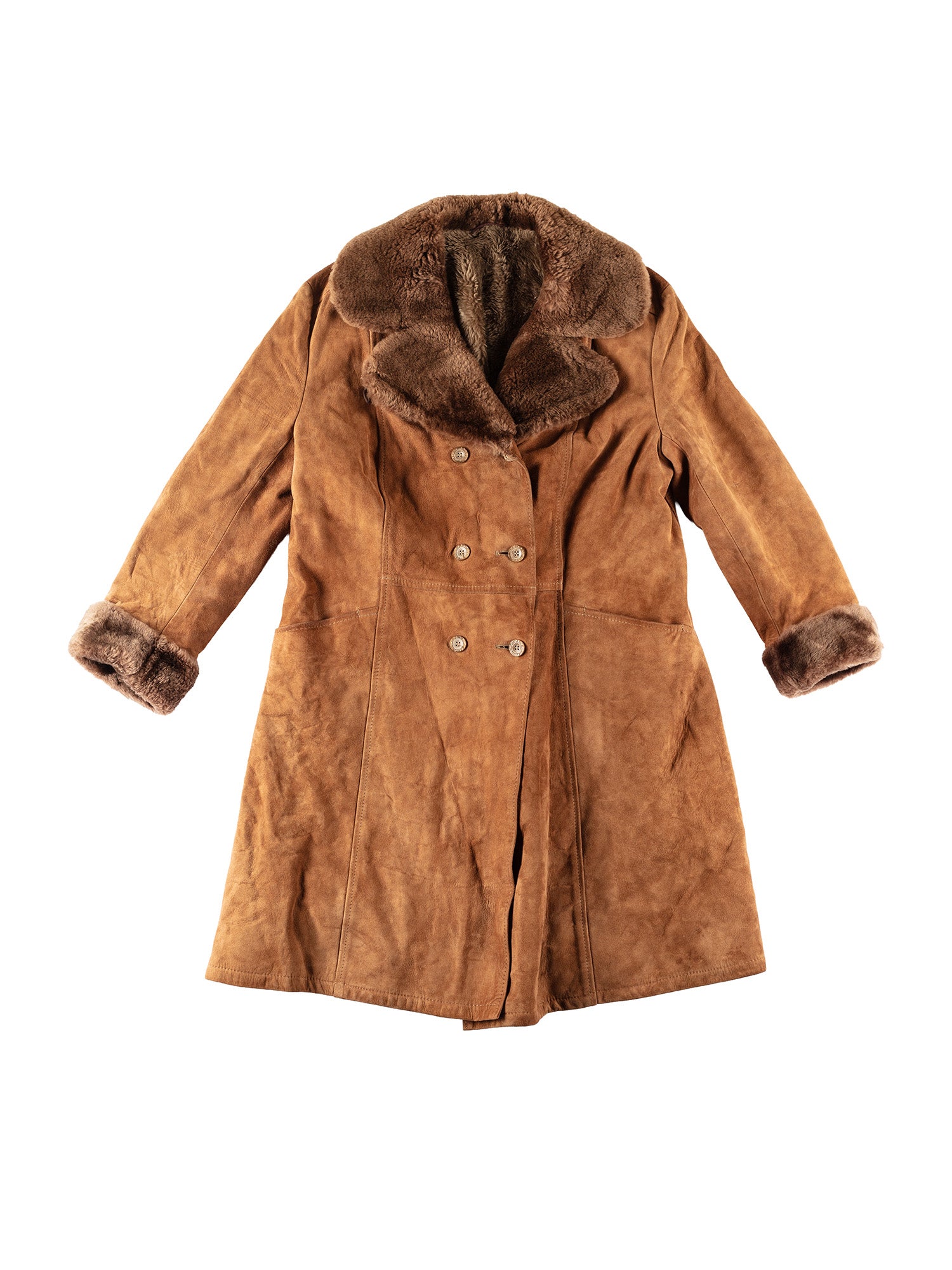 Vintage 70's Women Faux Sheepskin Coat in Brown by Northern Grip