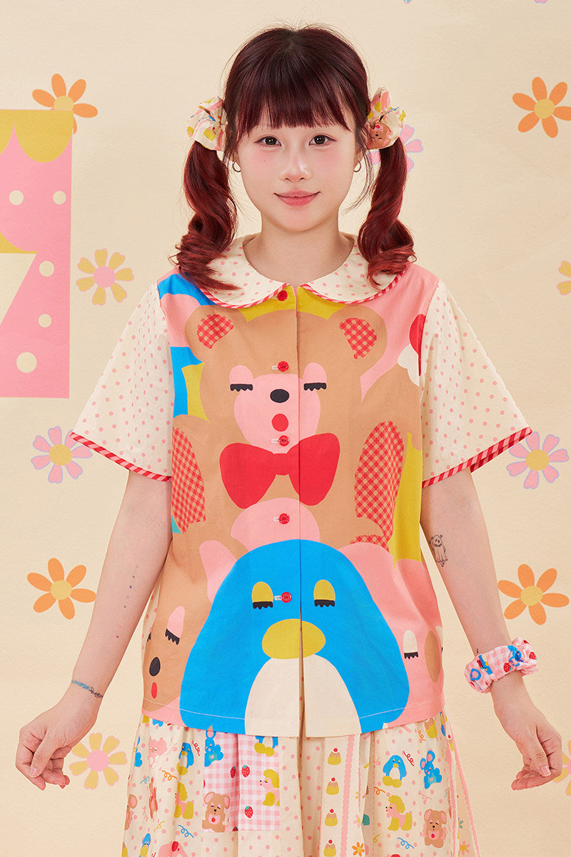 Color Print Doll Collar Shirt Kawaii - NIKKOU by Land Decora