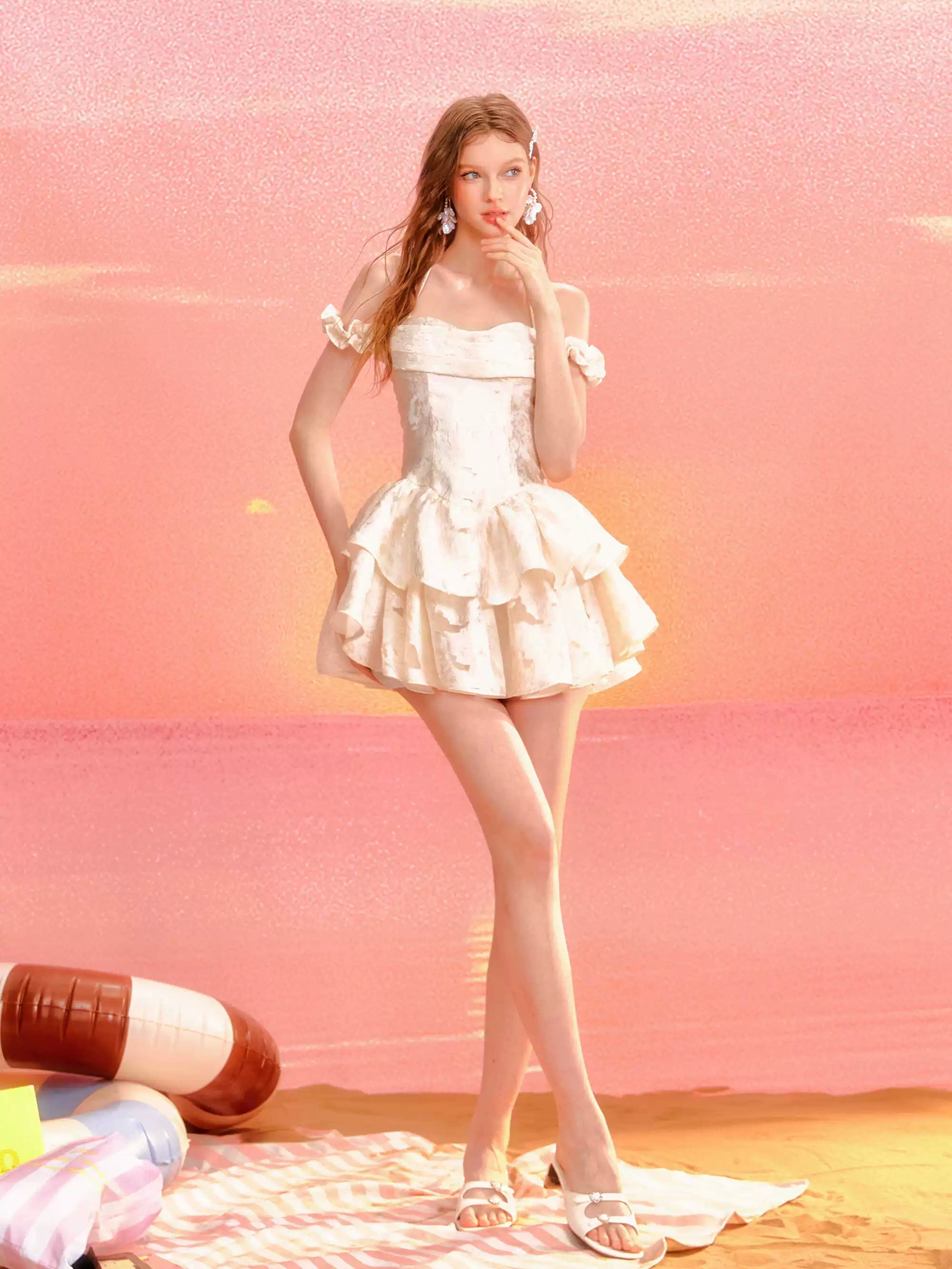 GirlyVibes Dress Beige Floral Dress Princess Puff Dress – YZZI HE by Land Decora