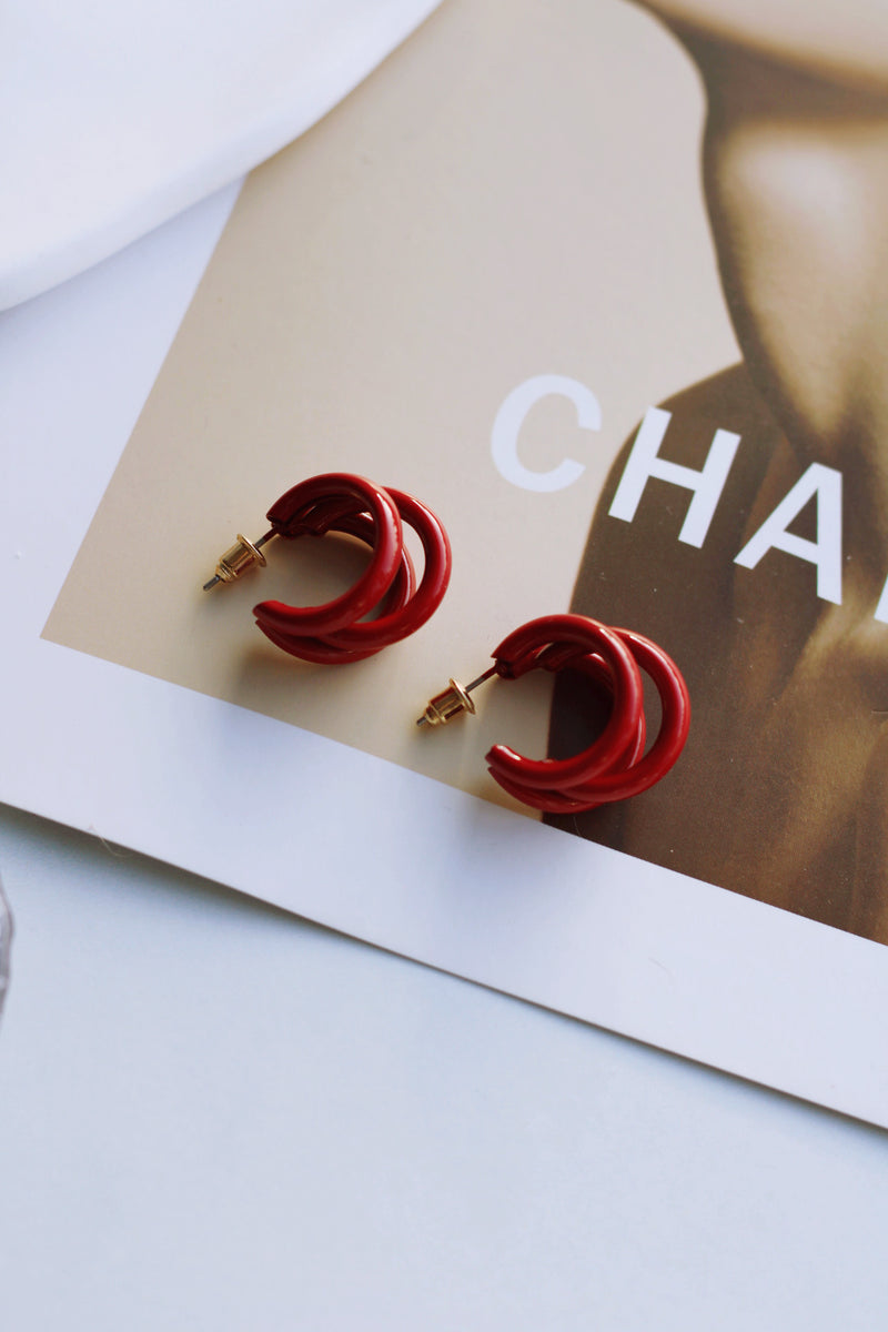 MINI VIVIAN TRIPLE HOOPS IN RED - FINAL SALE by RAËLIV