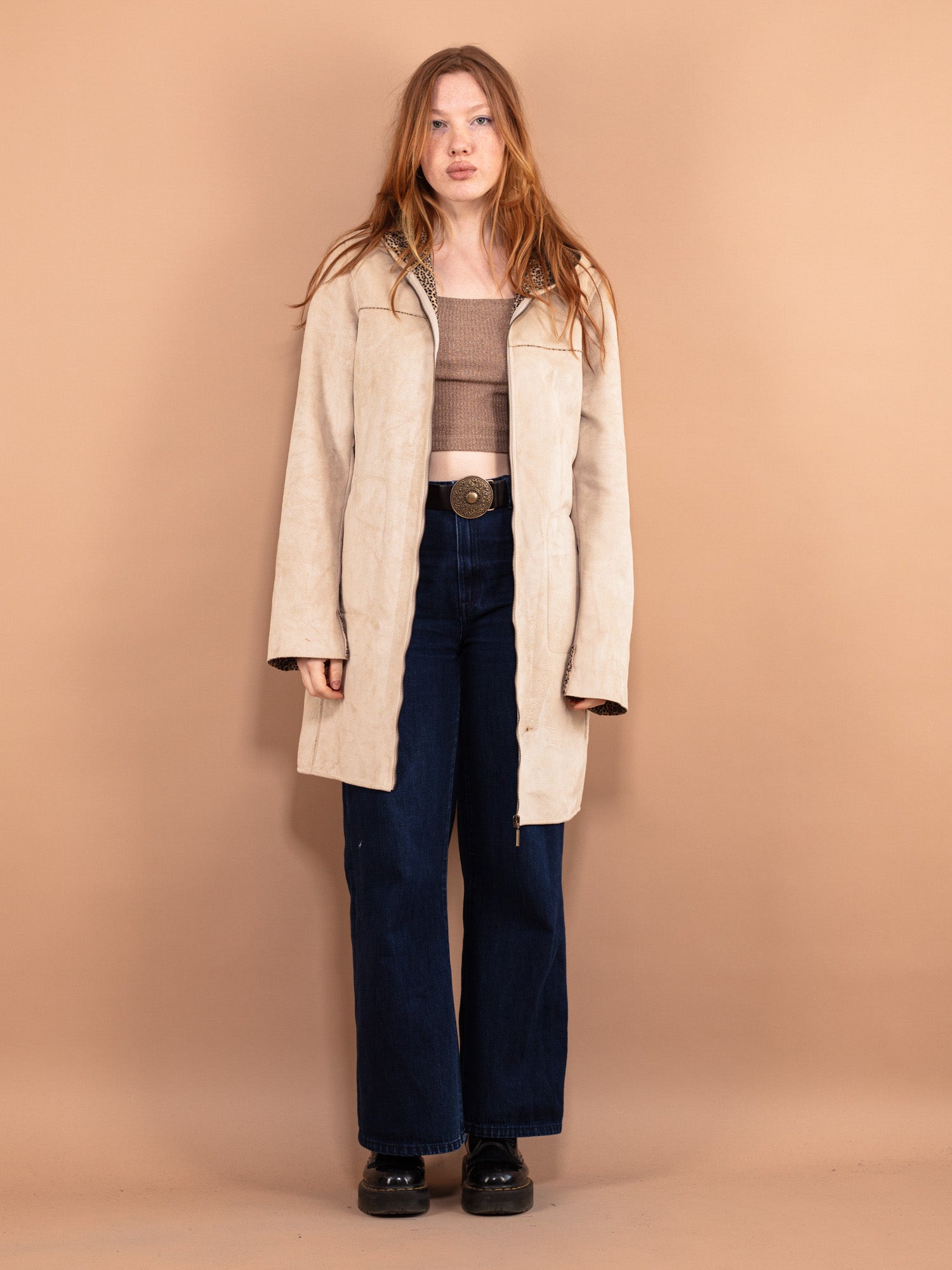 Vintage 00's Women Longline Velvet Jacket in Beige by Northern Grip