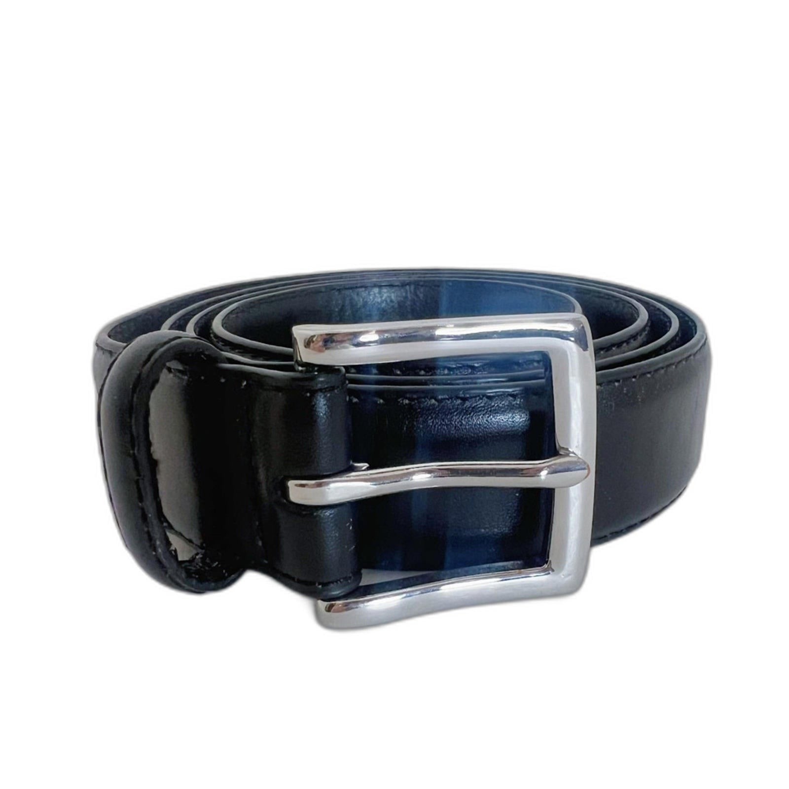 J. Crew Men's Black Leather Belt Silver Buckle Size 38 Casual Formal by Hot Girl Secondhand