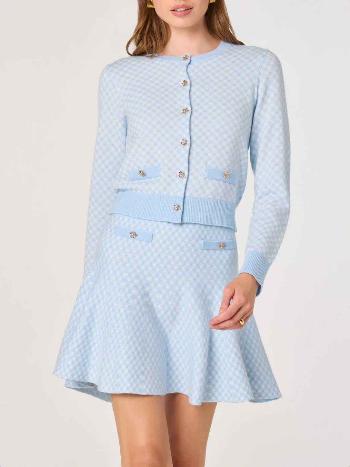 ASTR The Label Marian Jeweled Button Plaid Cardigan by Sierra Deene