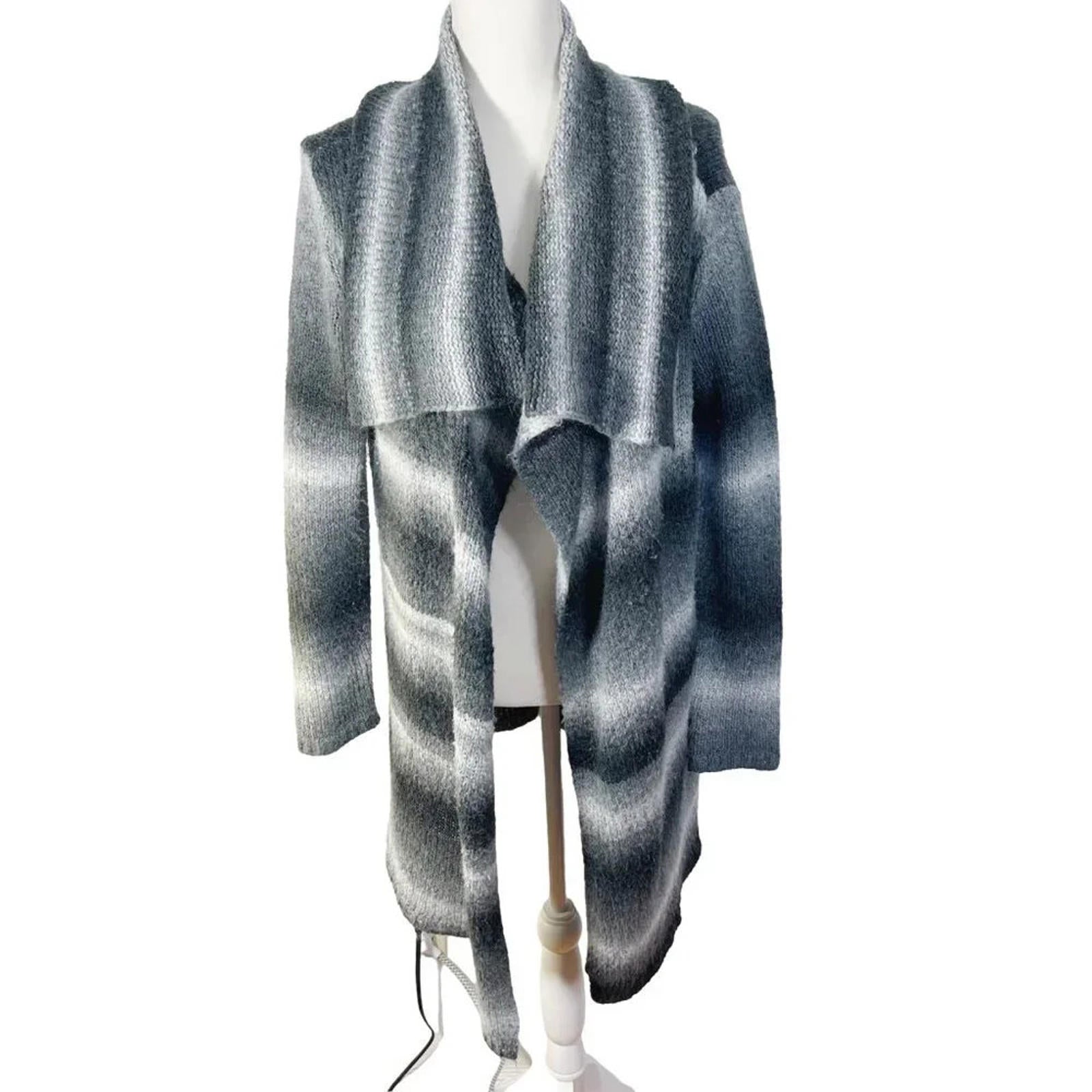 Saks 5th Avenue Blue Grey Striped Cardigan Ombre Sweater Women's Size by Hot Girl Secondhand